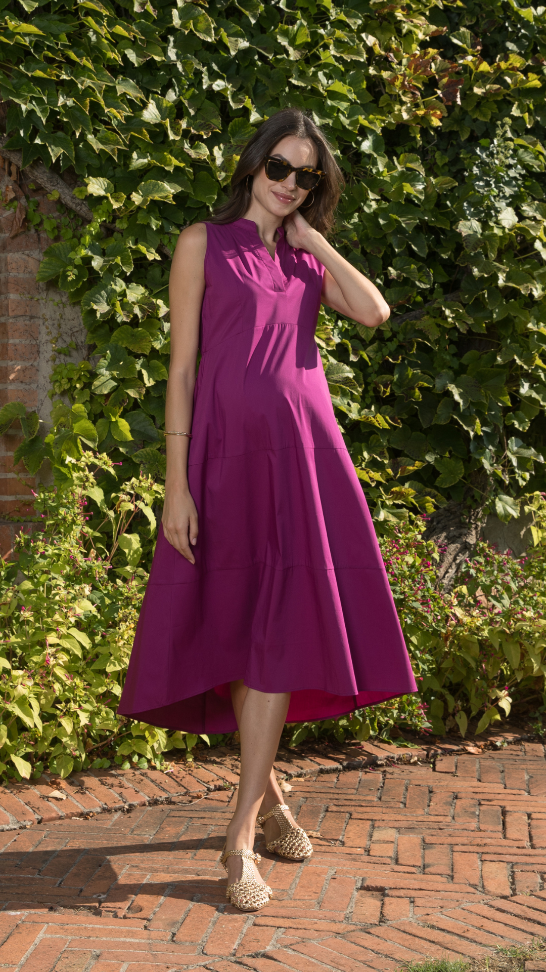 FLORENCE MIDI - Abito Premaman Midi in Cotone Stretch con Gonna Svasata (Prugna, XS)
