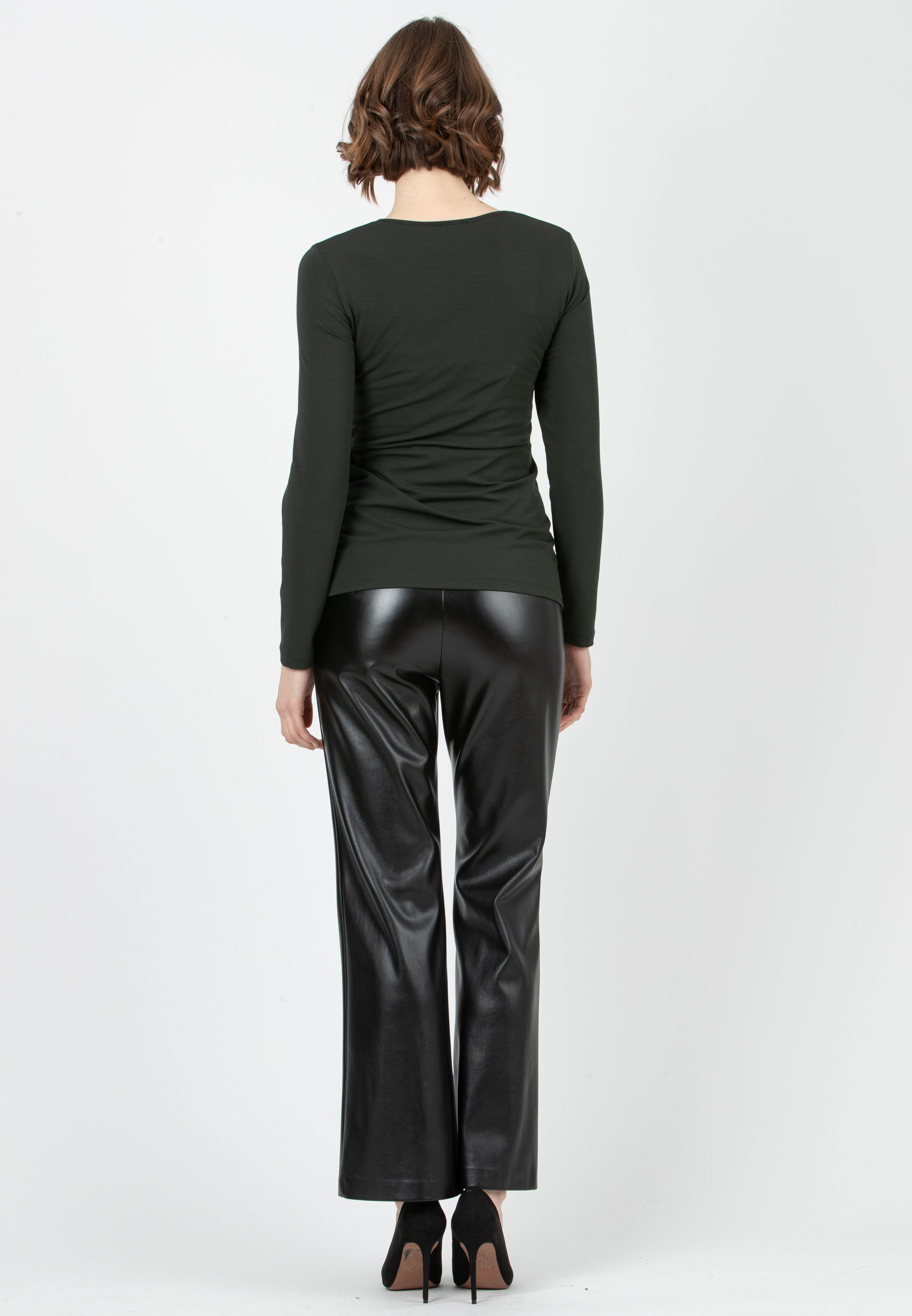 RAMONA P - Maternity Flared Trousers in Faux Leather (Black, XS)