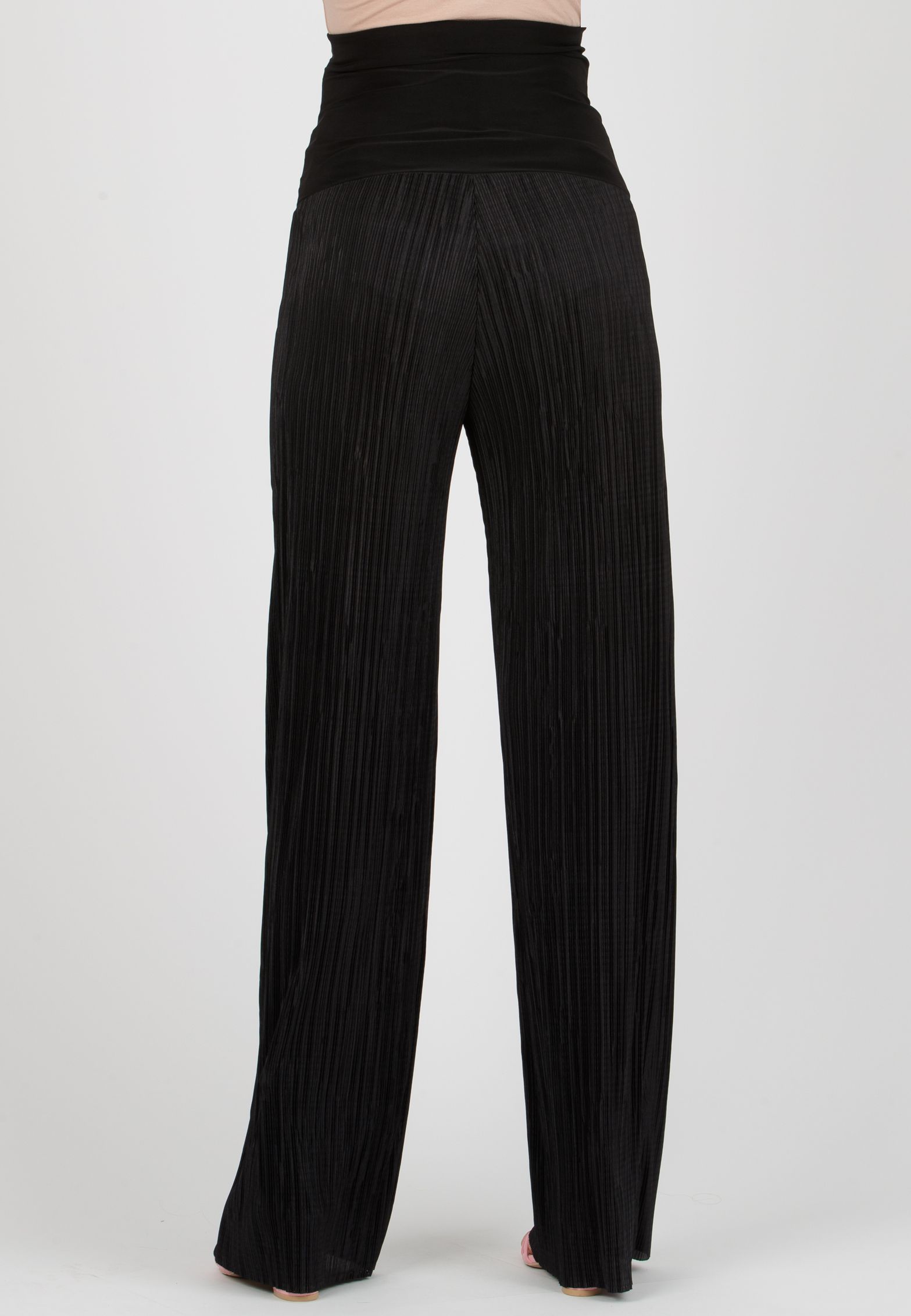 AURA P - Maternity Palazzo Trousers in Pleated Fabric (Black, XS)