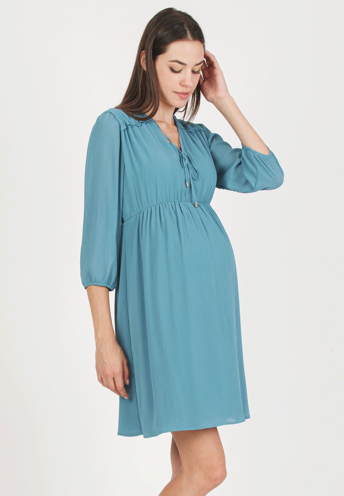 CHRISSY - Abito Premaman & Allattamento in Creponne con Laccio sullo Scollo (Avio, XS)