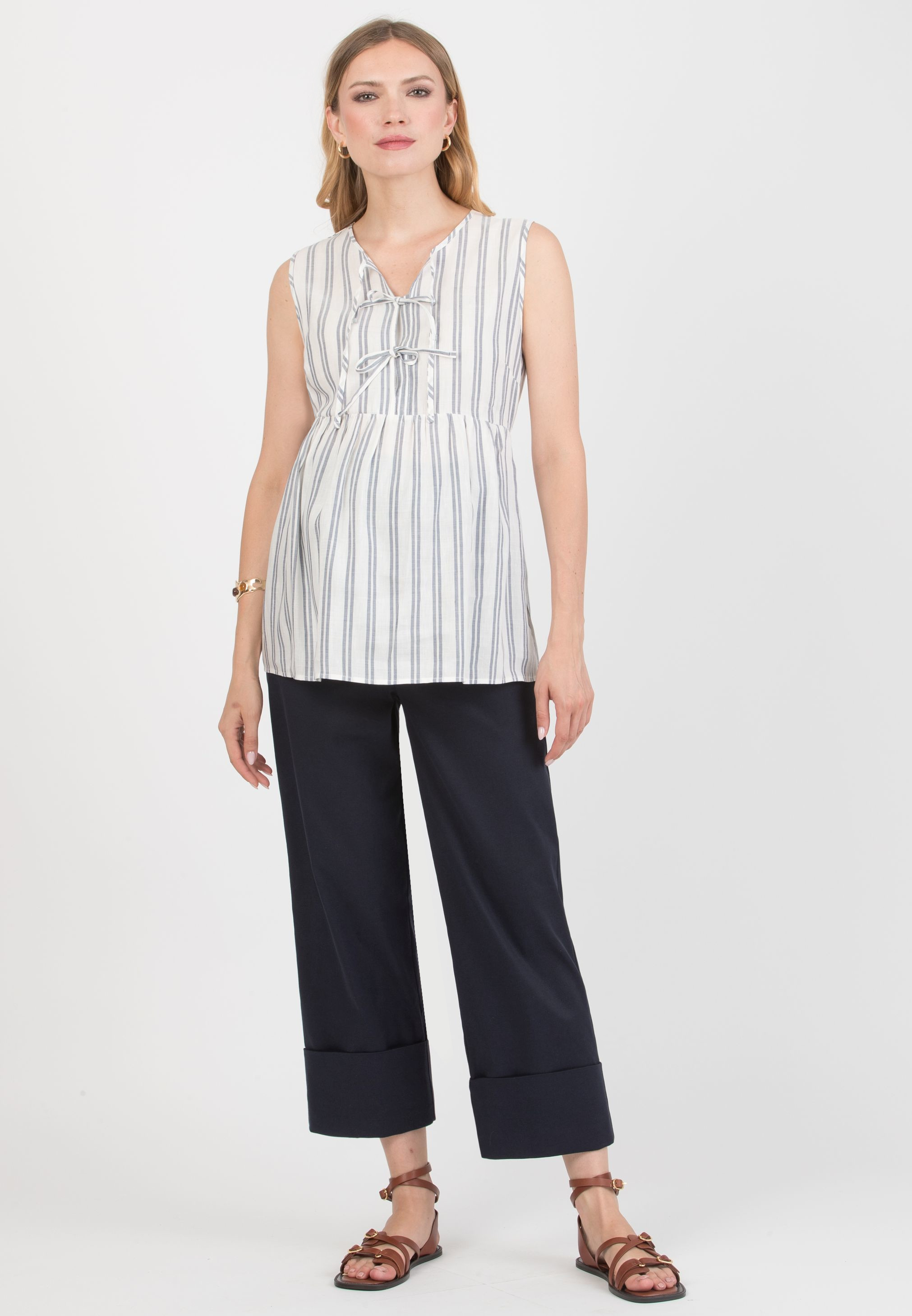 MORGAN – Maternity Trousers in Lyocell with Turn-Up Hem (Blu)