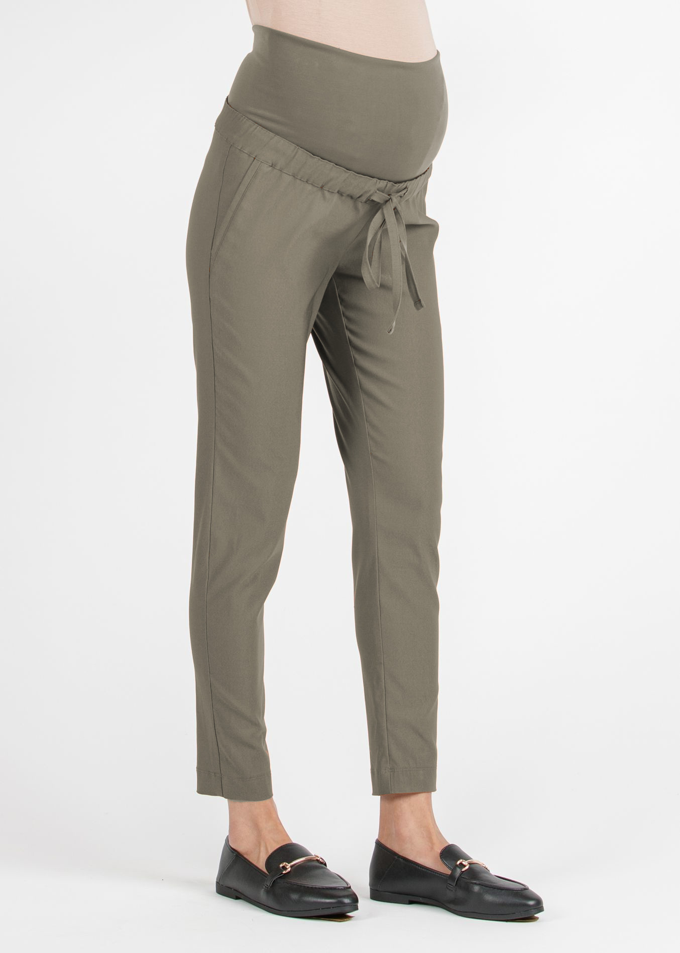 ARIEL - Jogger Maternity Trousers with Drawstring (Army Green, XS)