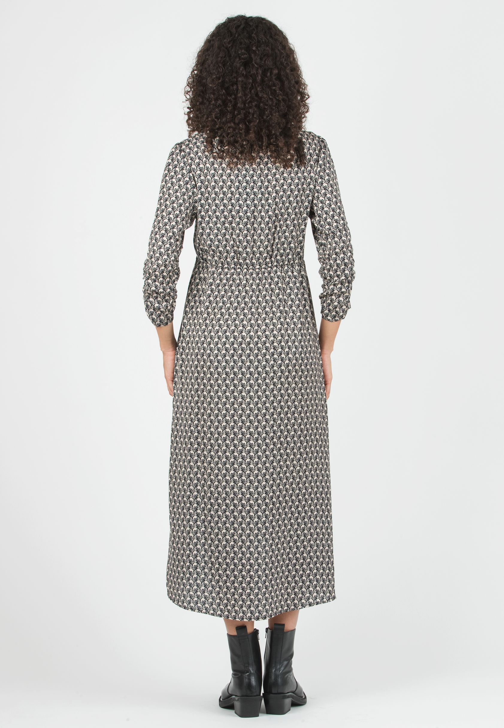 BELEN M/L - Abito Premaman & Allattamento in Raso Stampato con Corpino Annodato e Maniche 3/4 (Avorio, XS)