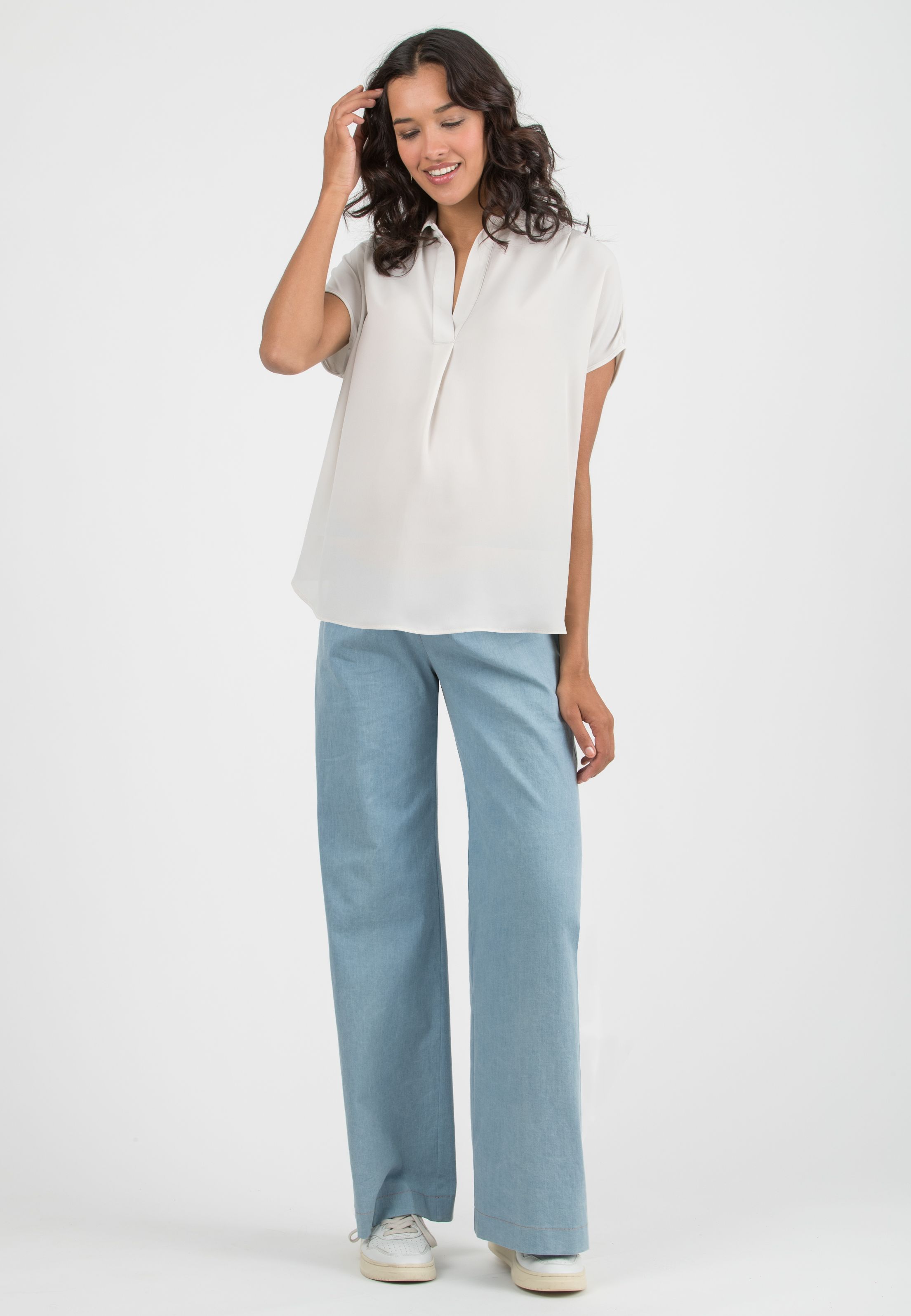 GUENDALINA LG - Jeans Premaman a Palazzo con Vita Bassa In Denim Estivo (Azzurro)