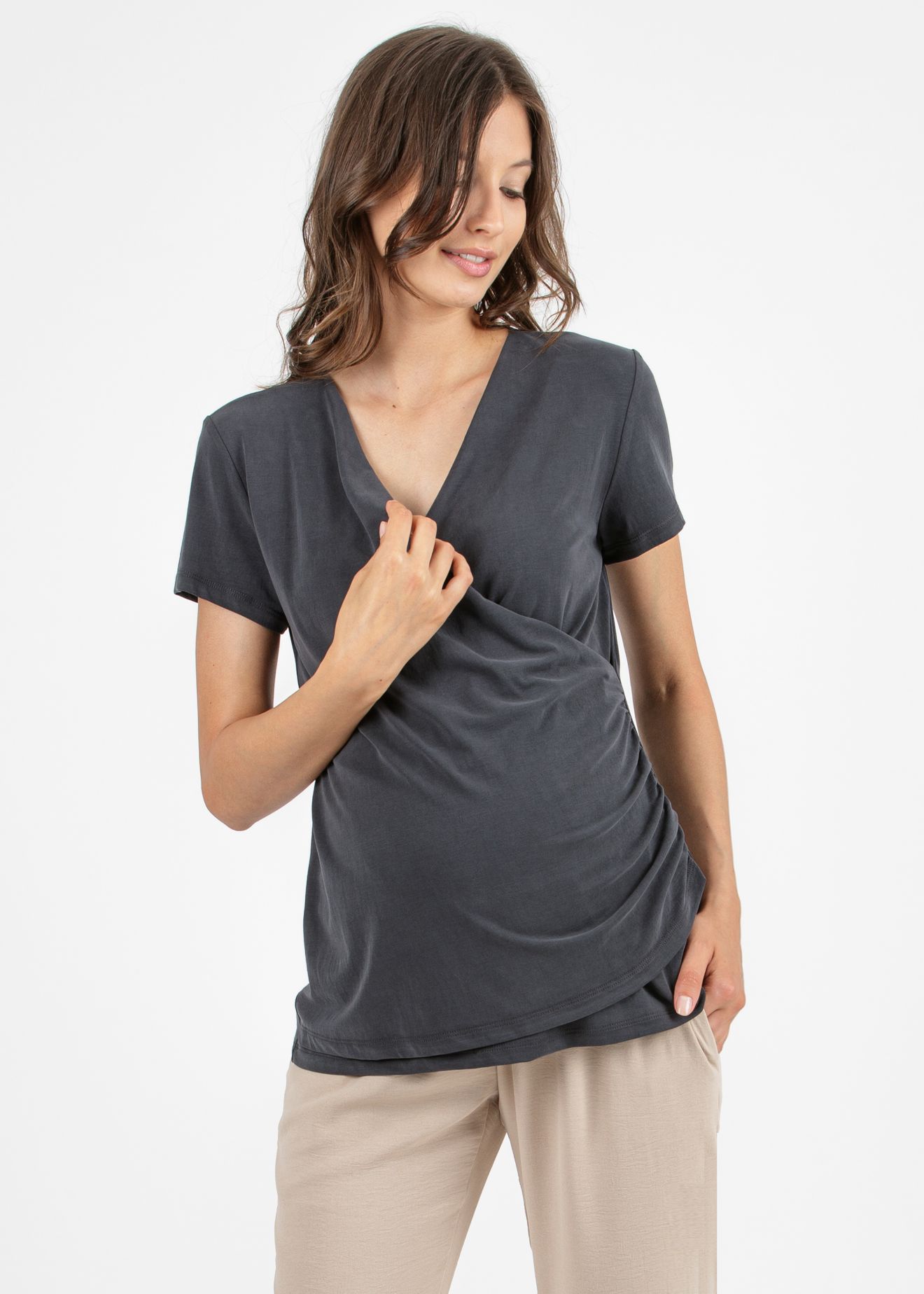 Wrap Maternity & Nursing T-shirt in Modal (Black, XS)