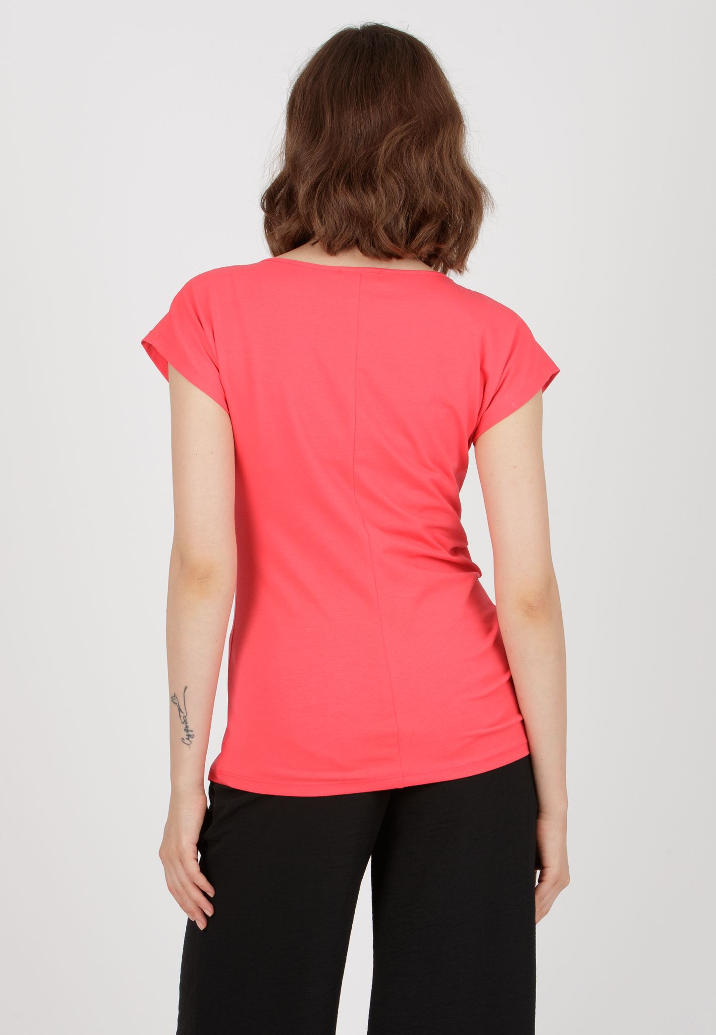 MARZIA - Maternity T-Shirt with Pleats on the Side (Coral, XS)
