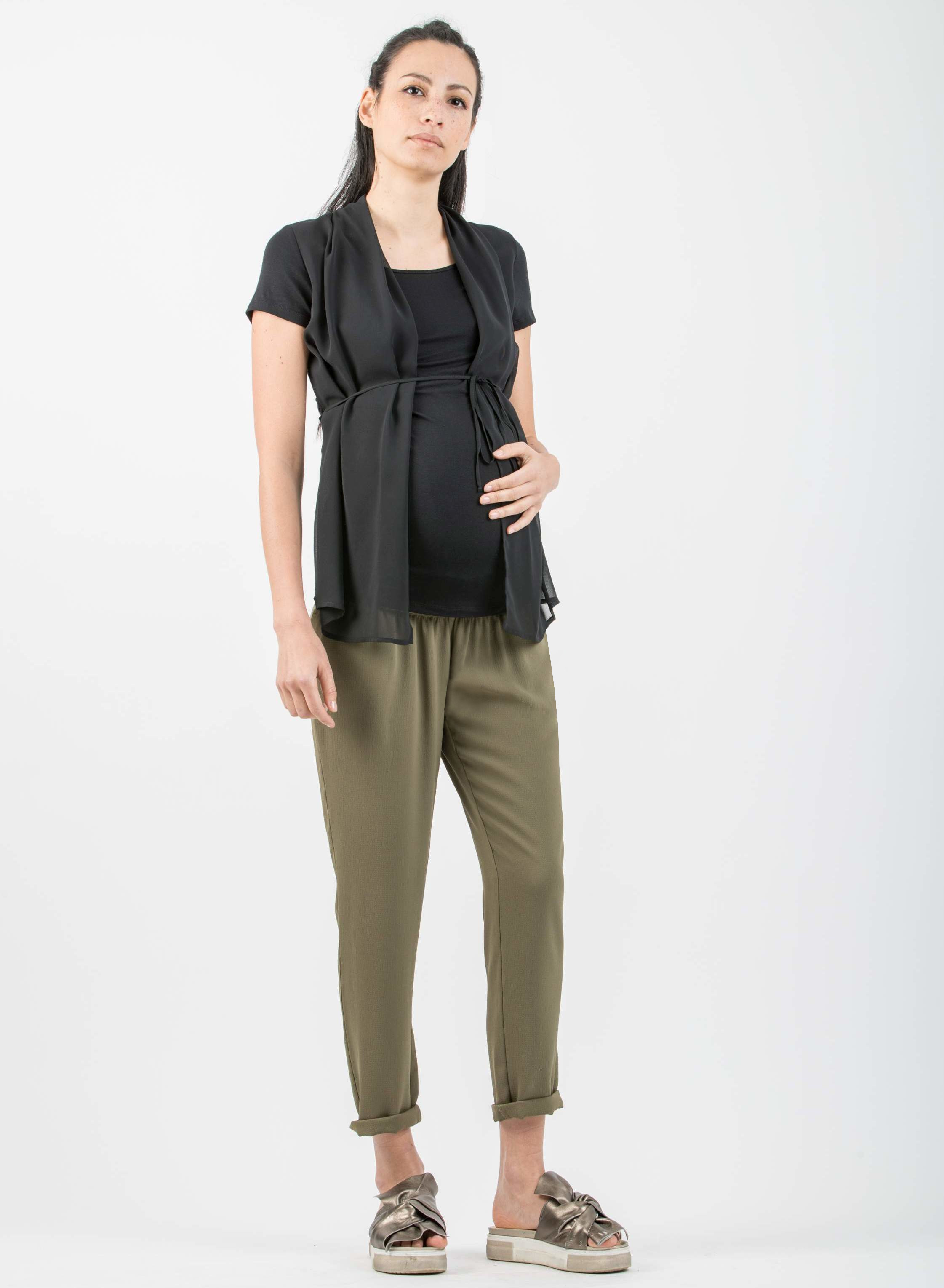 SILVIA - Pantalone Premaman Jogger in Crêpe (Verde Militare, XS)