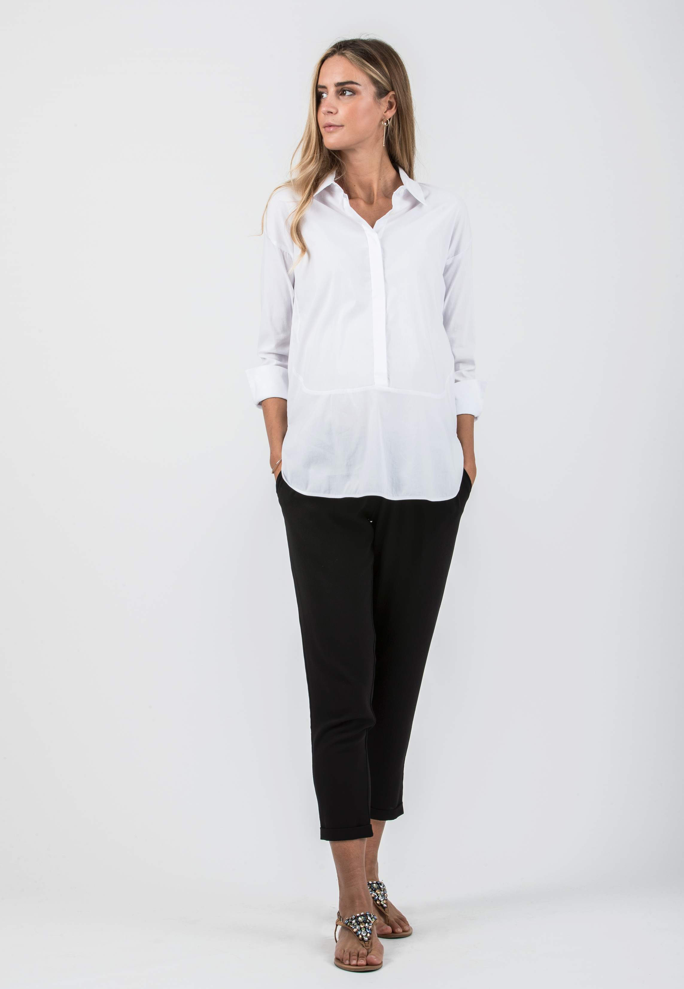 BEATRICE - Camicia Premaman & Allattamento con Orli Tondeggianti (Bianco, XS)