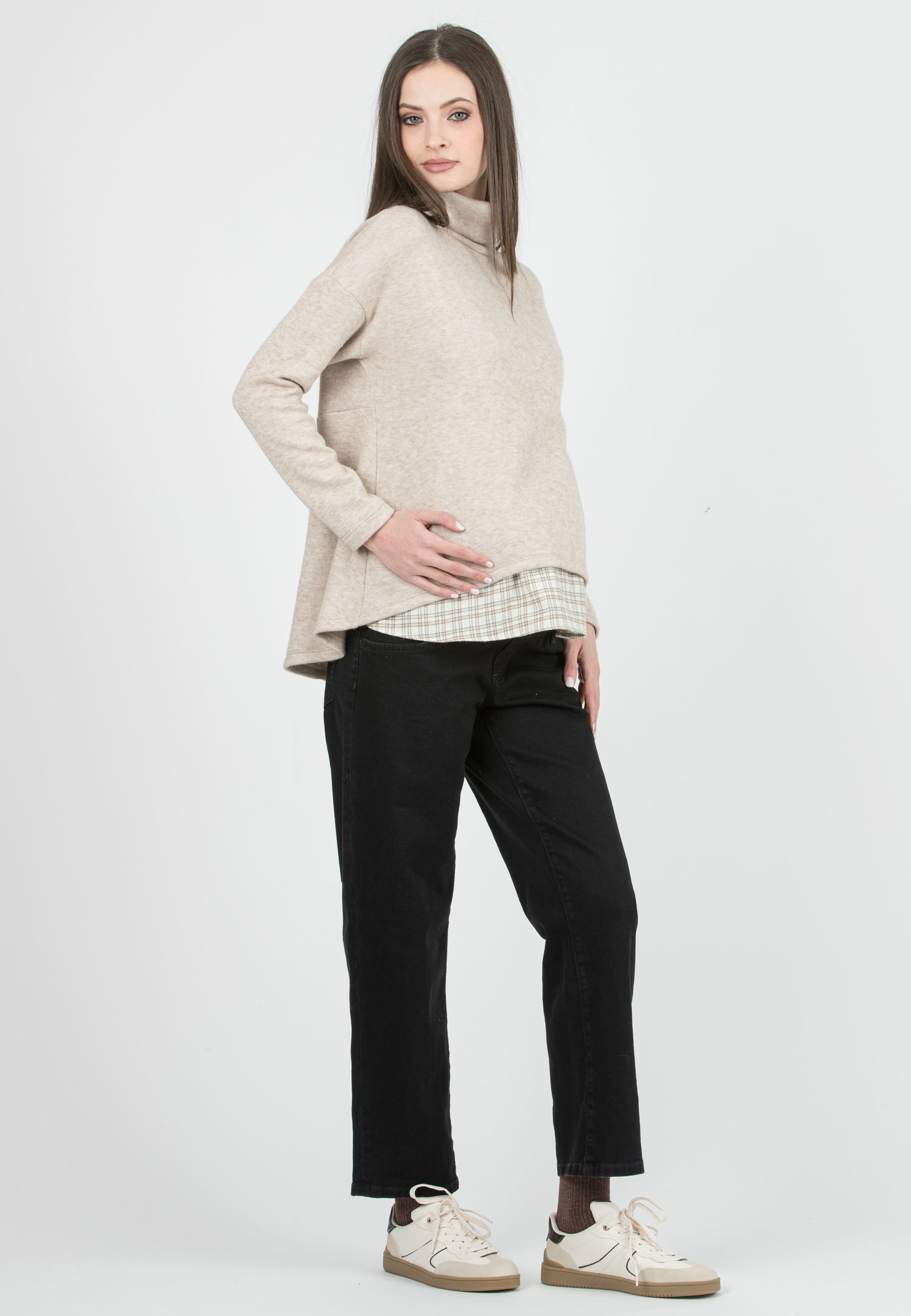 ASTRID - Maternity & Nursing Turtleneck Sweater with Shirt Insert (Ecru')