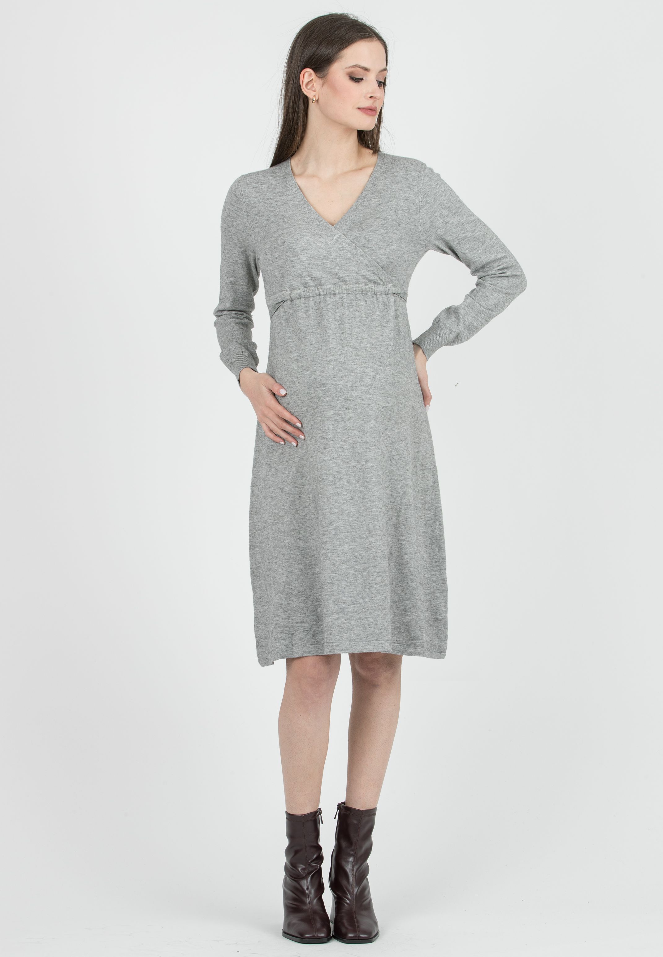 MARGARET - Abito Premaman & Allattamento con Scollo Incrociato (Grigio Chiaro, XS/S)
