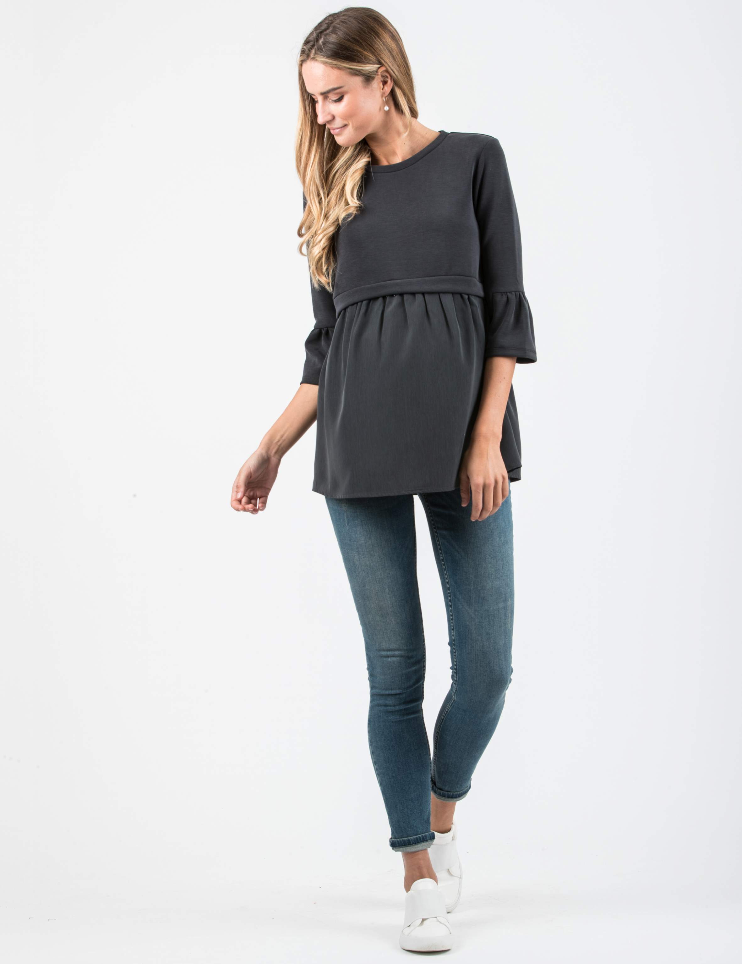 KYLIE - Maglia Premaman & Allattamento in Modal e Raso (Antracite, XS)