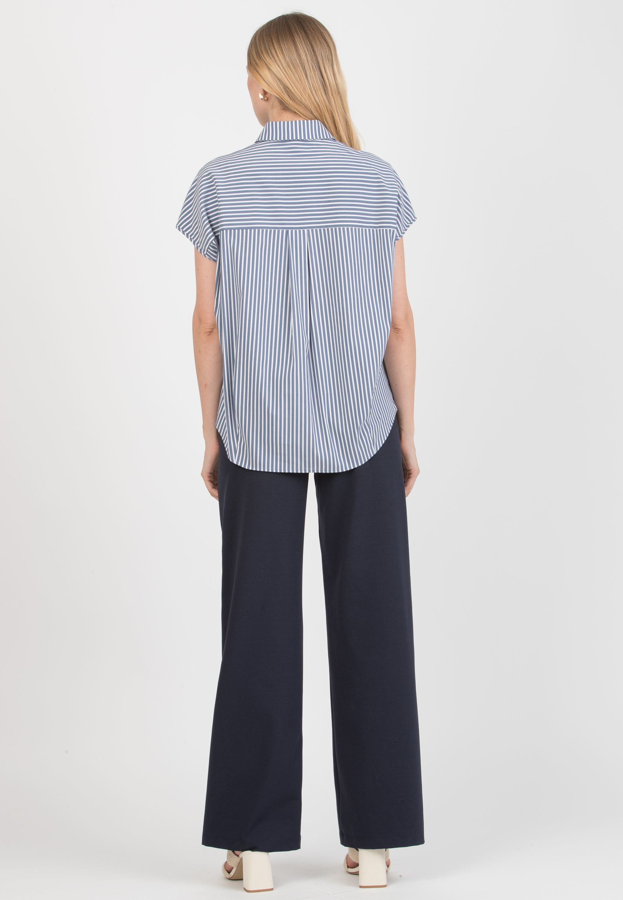 KIMBERLY - Palazzo Maternity Trousers in Summer Cotton Ponte Fabric (Blue, XS)