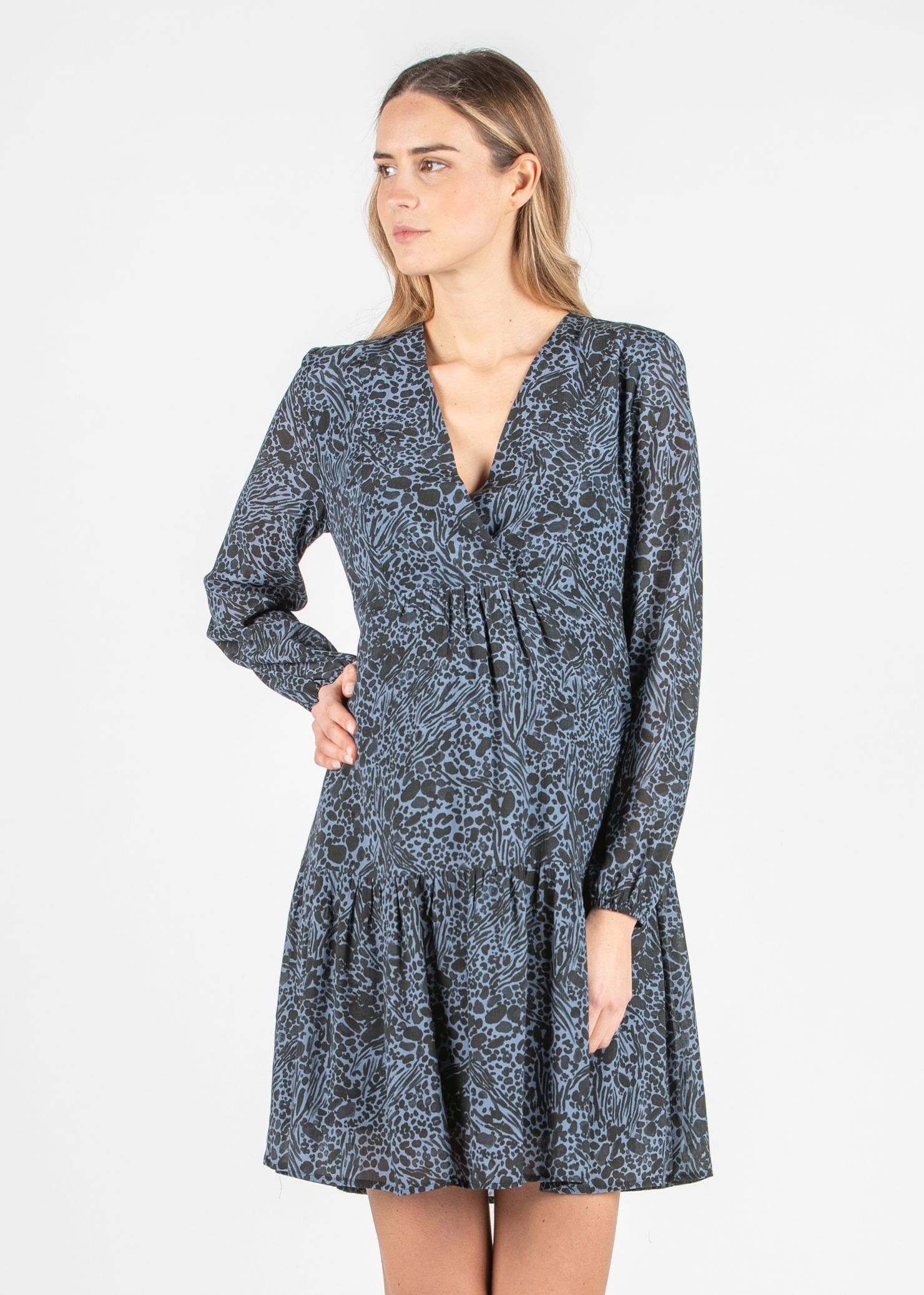 Abito Premaman & Allattamento in Viscosa con Scollo Incrociato e Balza Arricciata (Denim, XS)