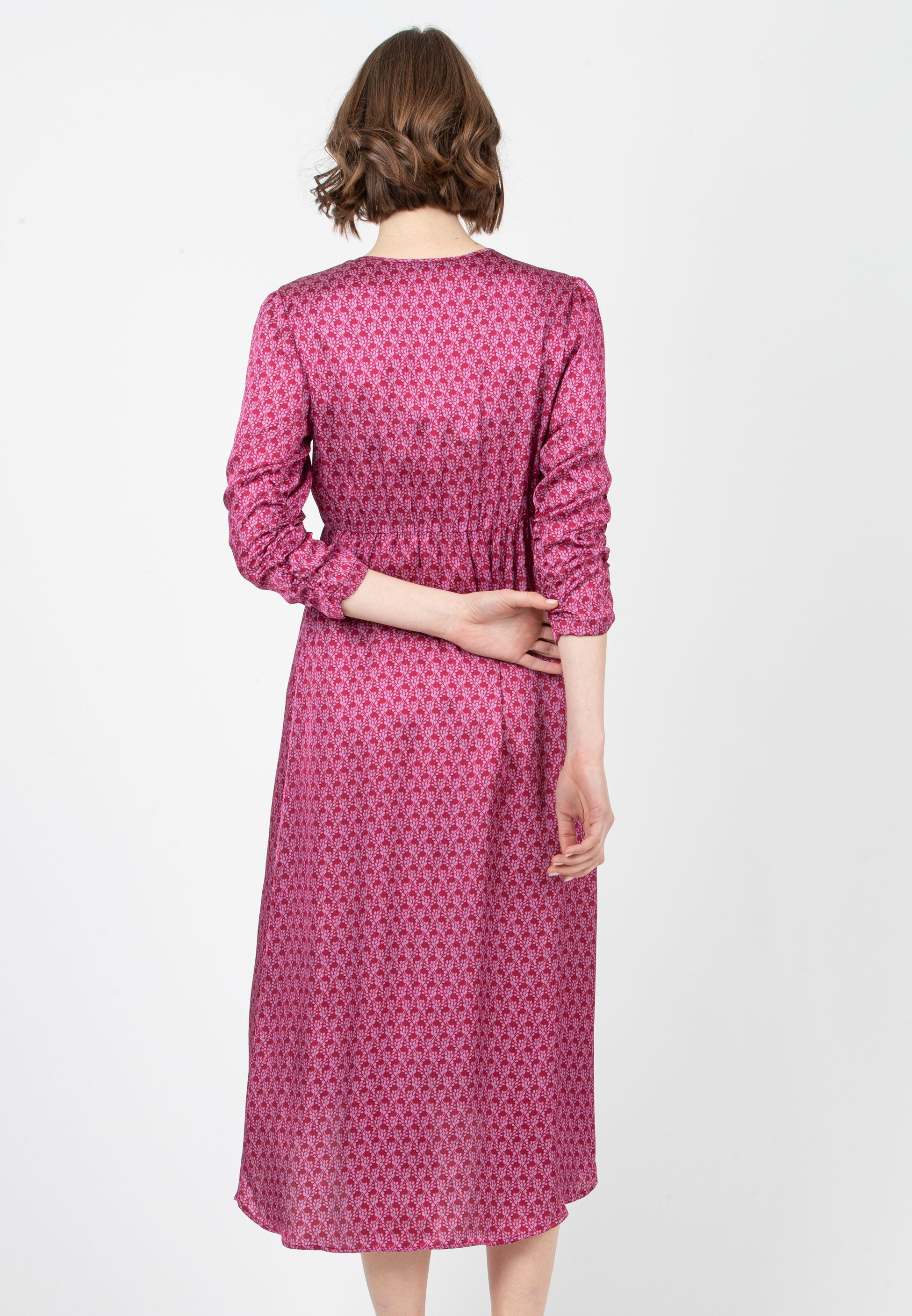 BELEN M/L - Abito Premaman & Allattamento in Raso Stampato con Corpino Annodato e Maniche 3/4 (Rosso India, XS)