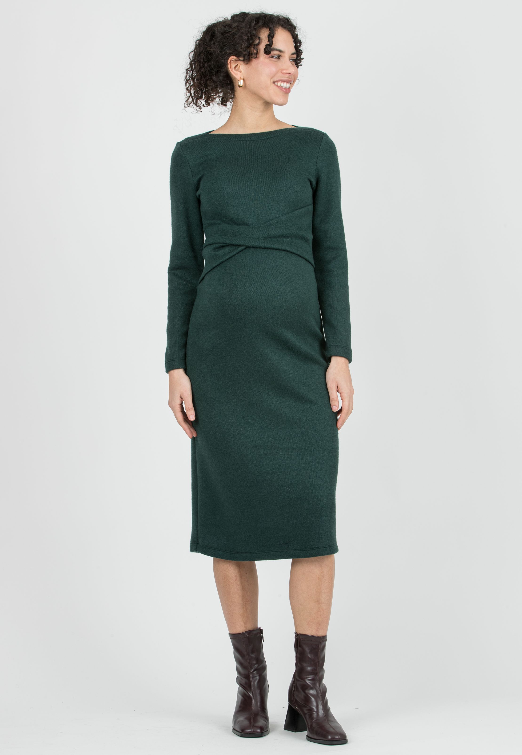 AMELIA - Abito Premaman Longuette in Maglia con Fascia in Vita (Smeraldo)