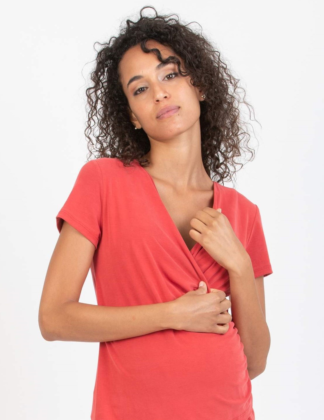 T-shirt Premaman & Allattamento Incrociata in Modal (Rosso, XS)