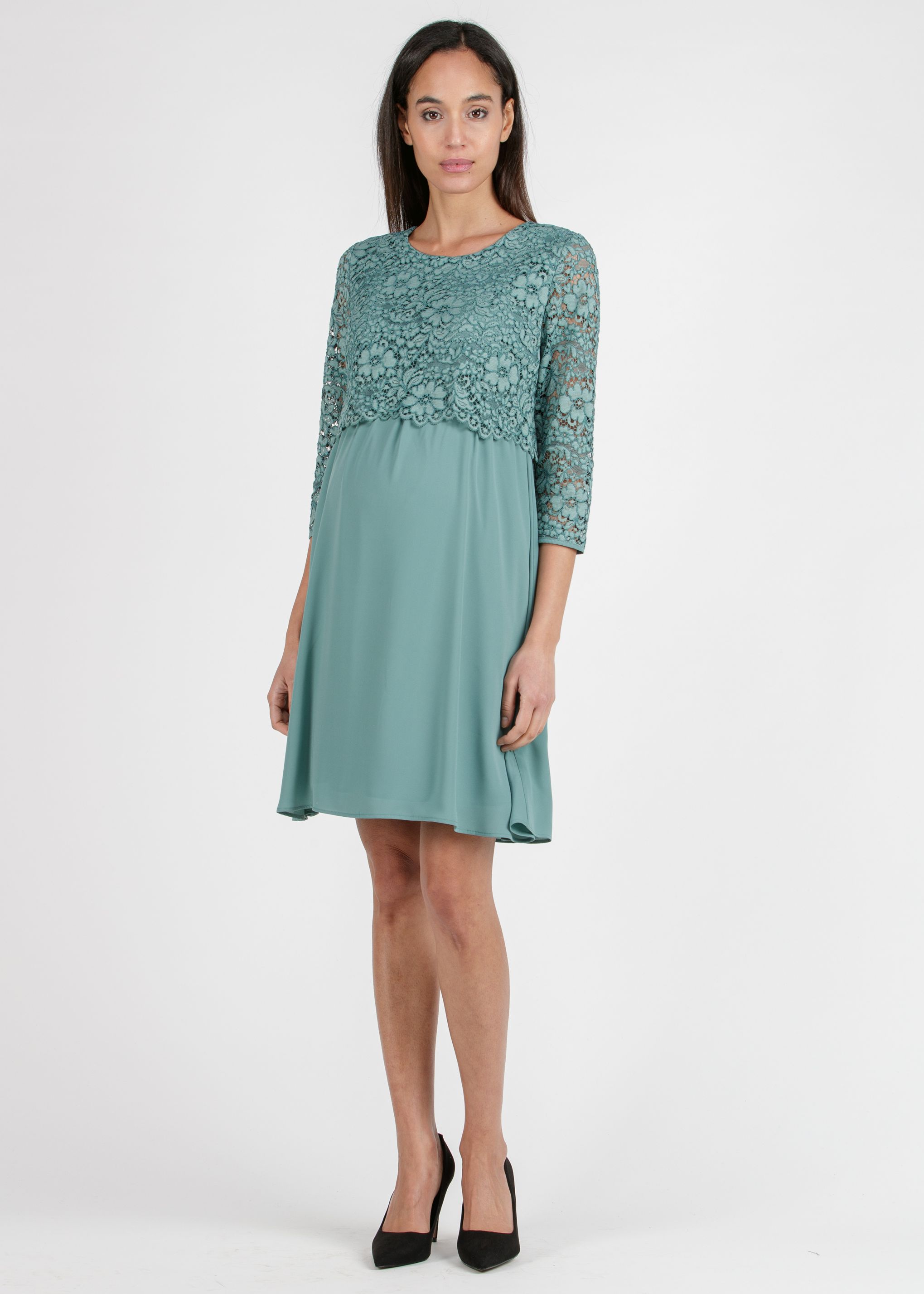ELEONORA - Lace and Chiffon Maternity & Nursing Dress (Light Green, XS)