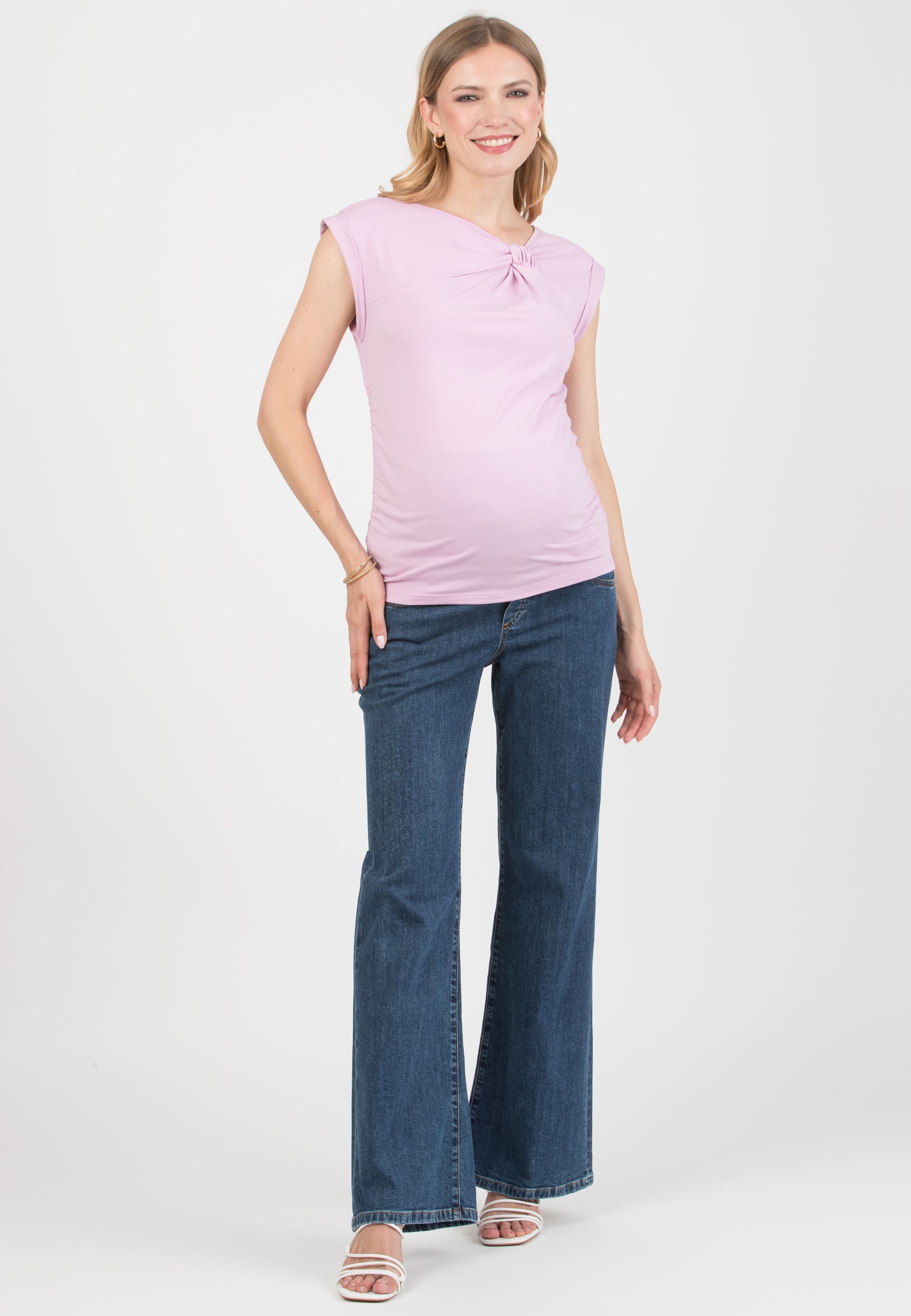 PARIS - Maternity Cotton Top with Knot Detail and Side Ruching (Glicine)