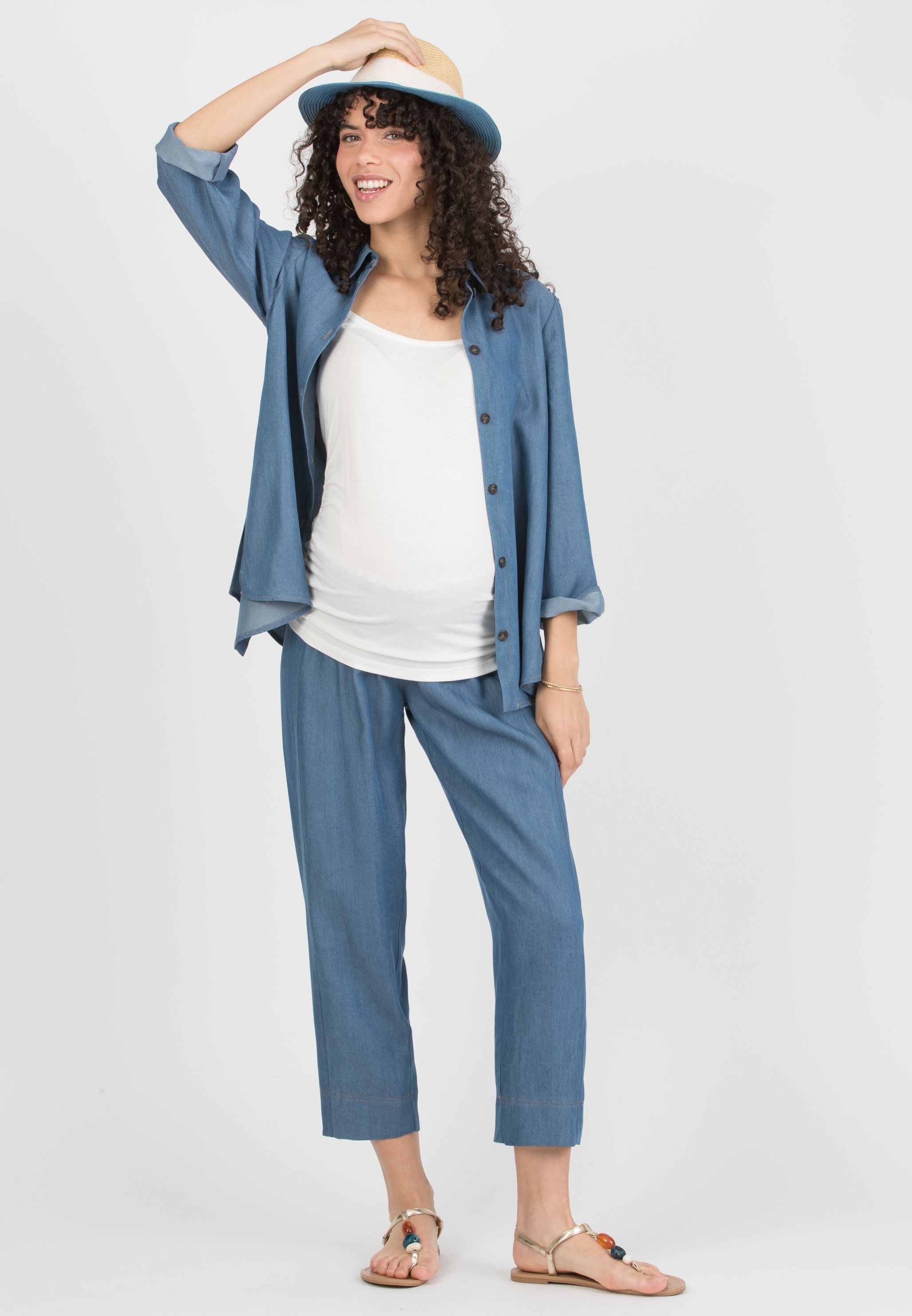 JADEN – Maternity Lyocell Trousers with Elastic Waist (Denim)