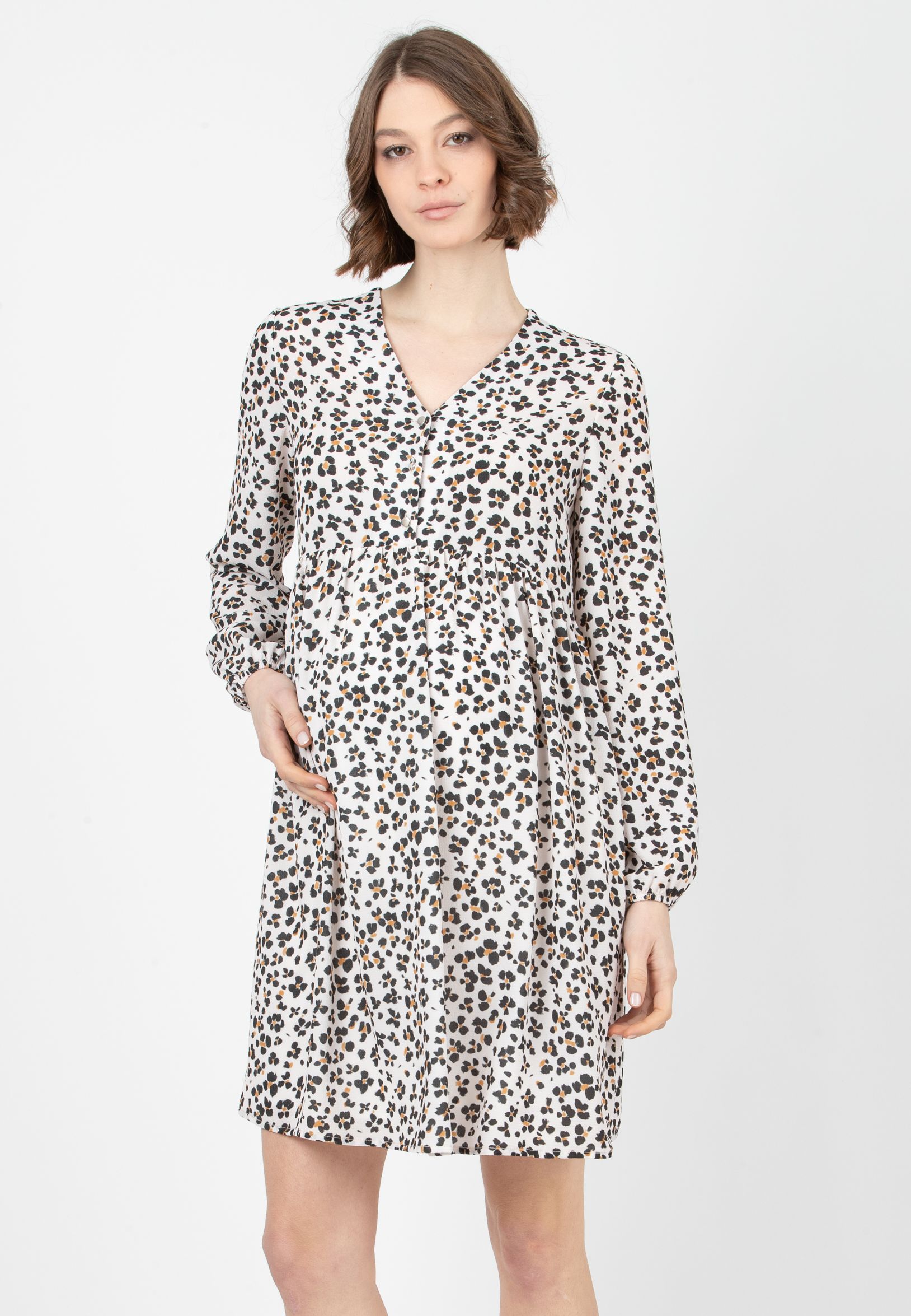 CHLOE M/L - Maternity & Nursing Dress with Front Buttons (Ivory, XS)