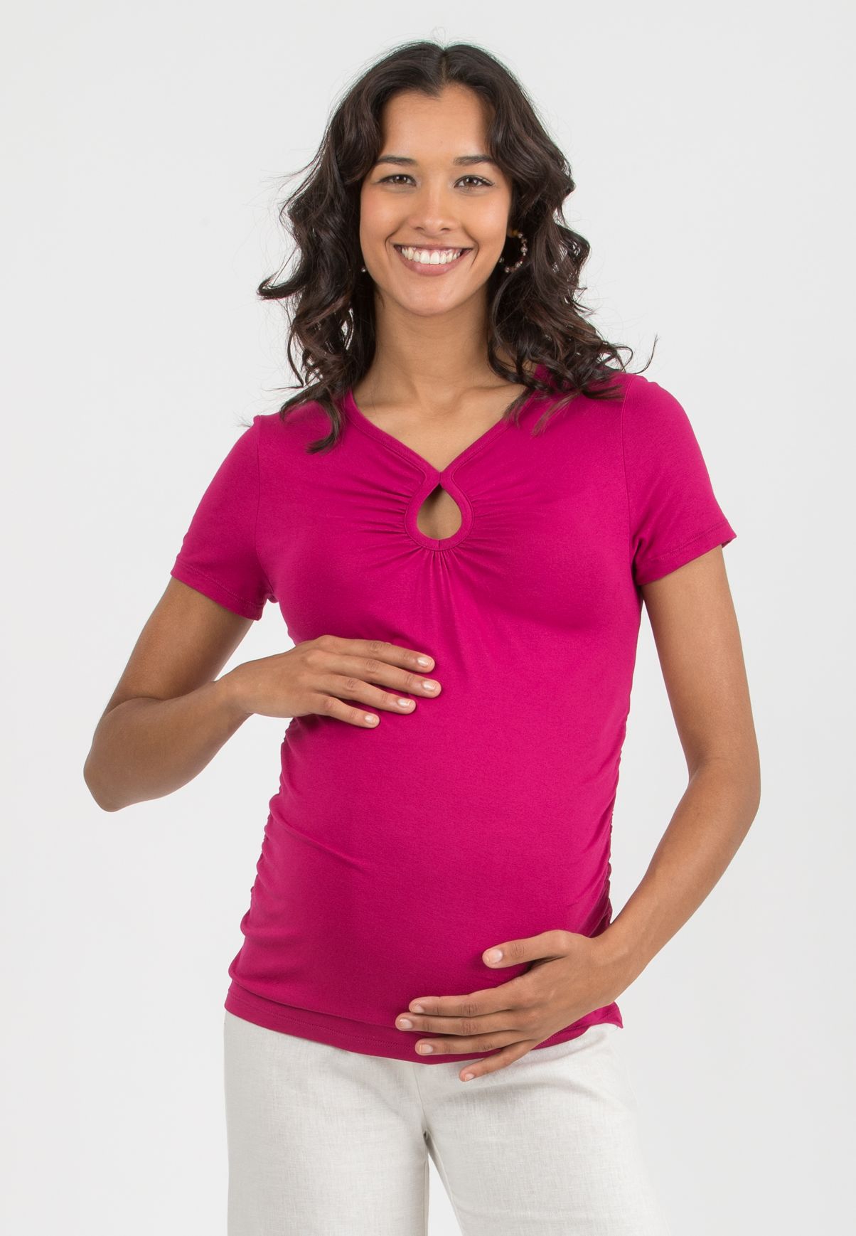 ALBERTA - Maternity Keyhole Gathered Top (Prugna)