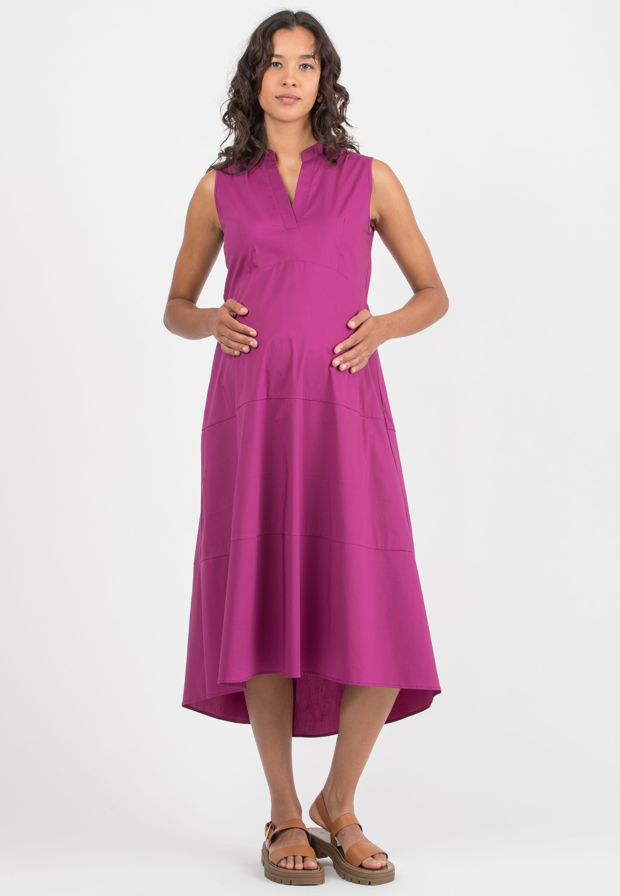 FLORENCE MIDI - Abito Premaman Midi in Cotone Stretch con Gonna Svasata (Prugna, XS)
