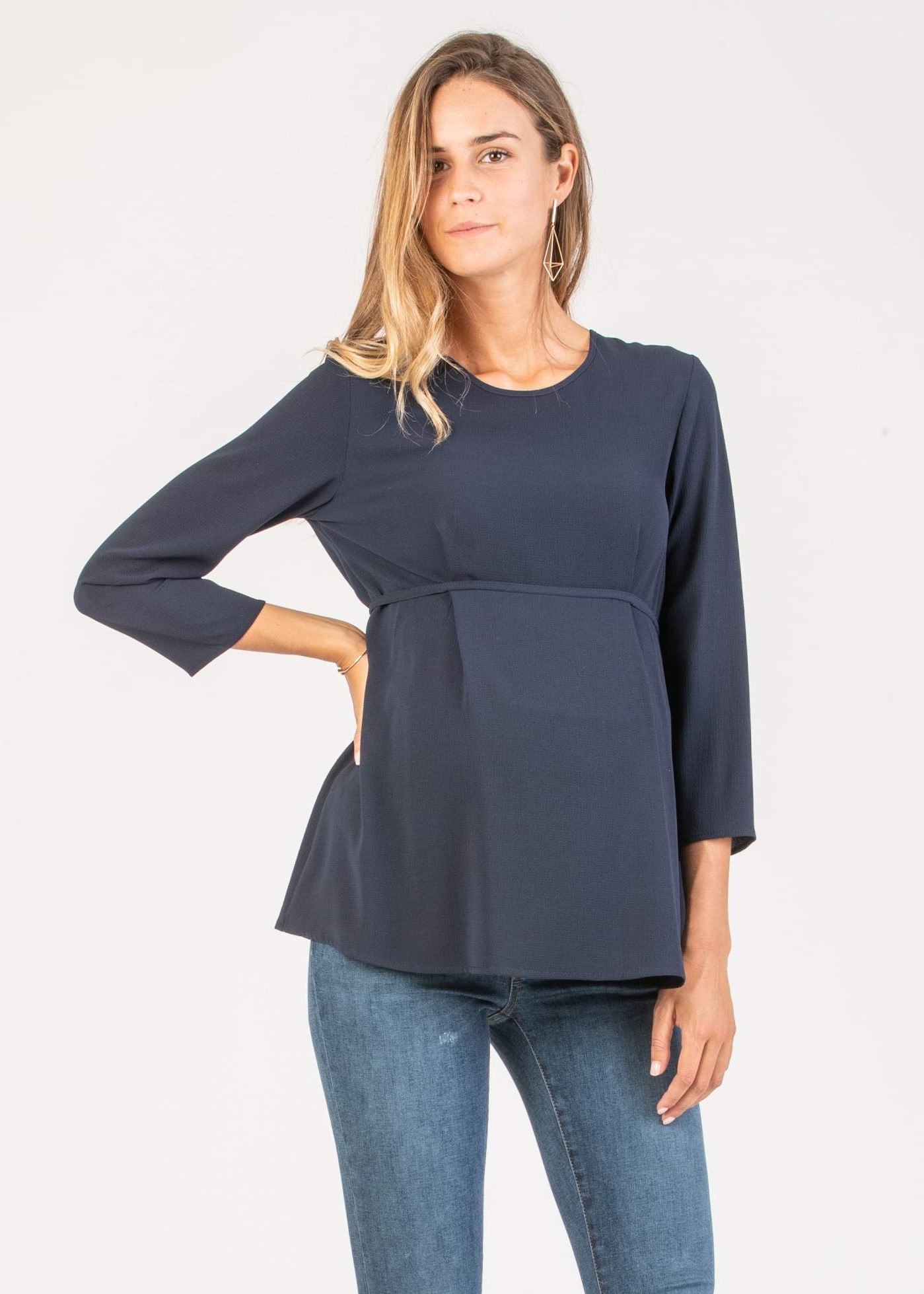 LUCY - Maternity Blouse with Front String (Blue, XS)