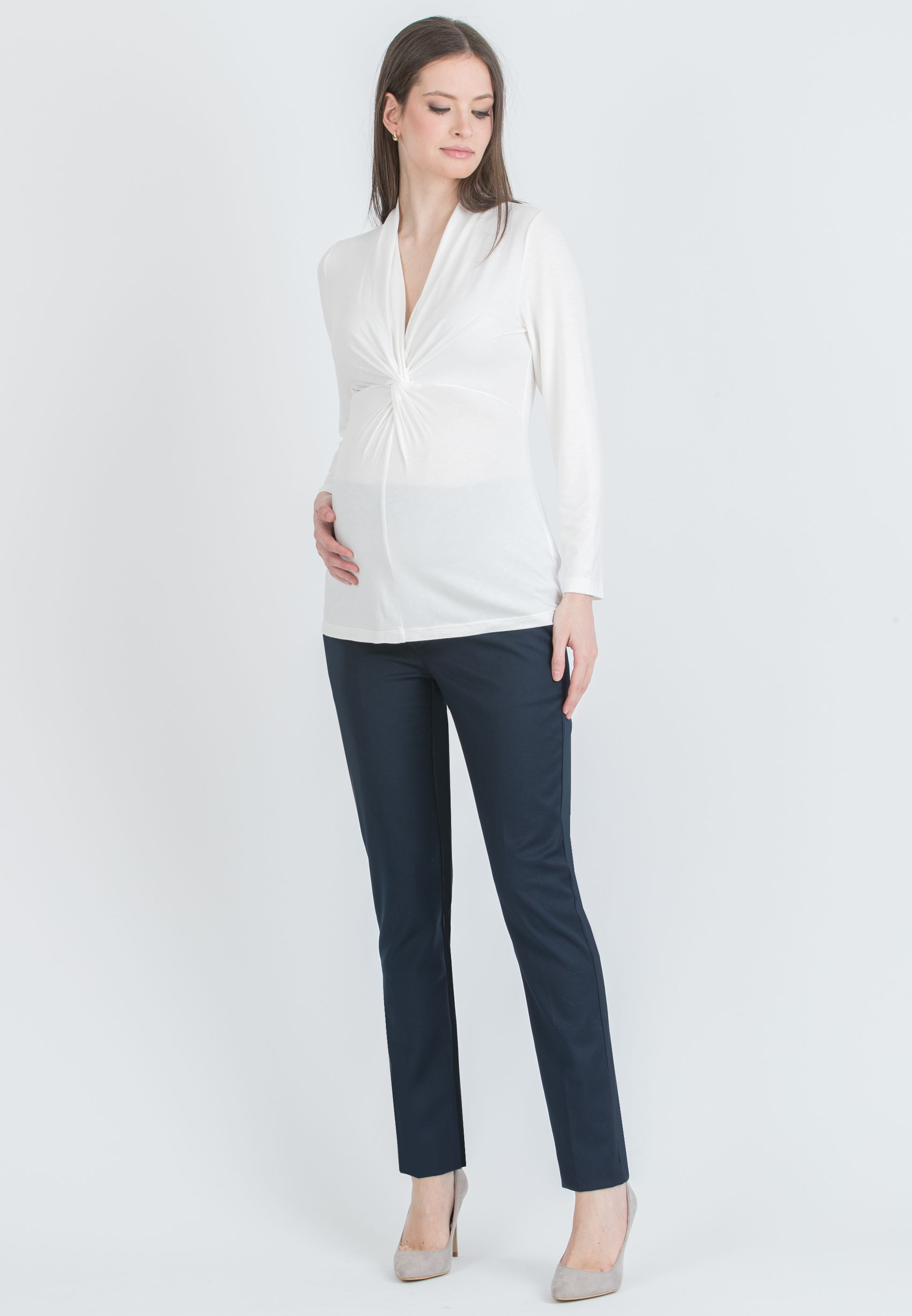 NAOMI - Pantalone Premaman da Ufficio in Morbida Flanella (Blu)