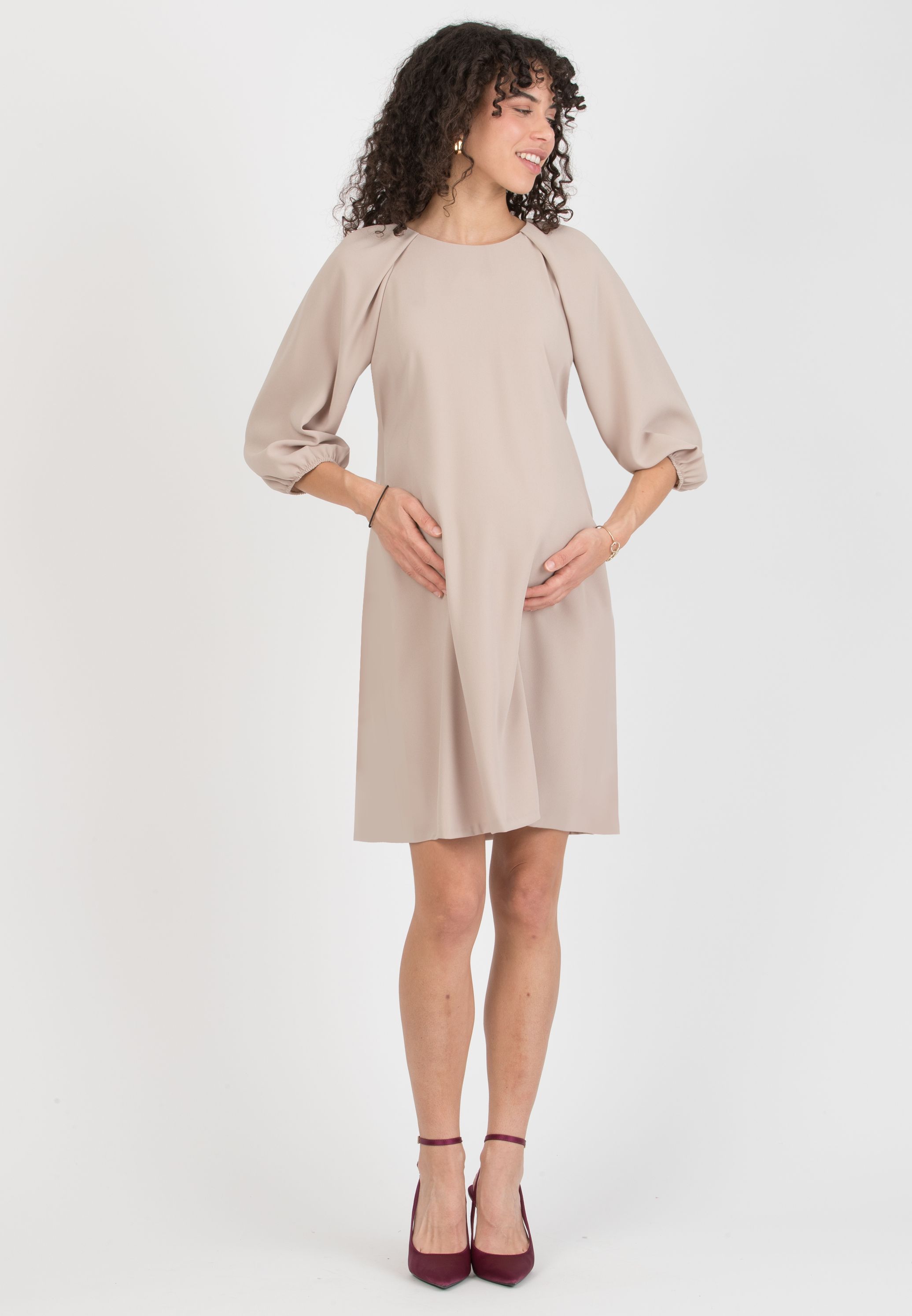 Abito Premaman in Crêpe Cadì con Manica Raglan a Palloncino (Ecru', XS)