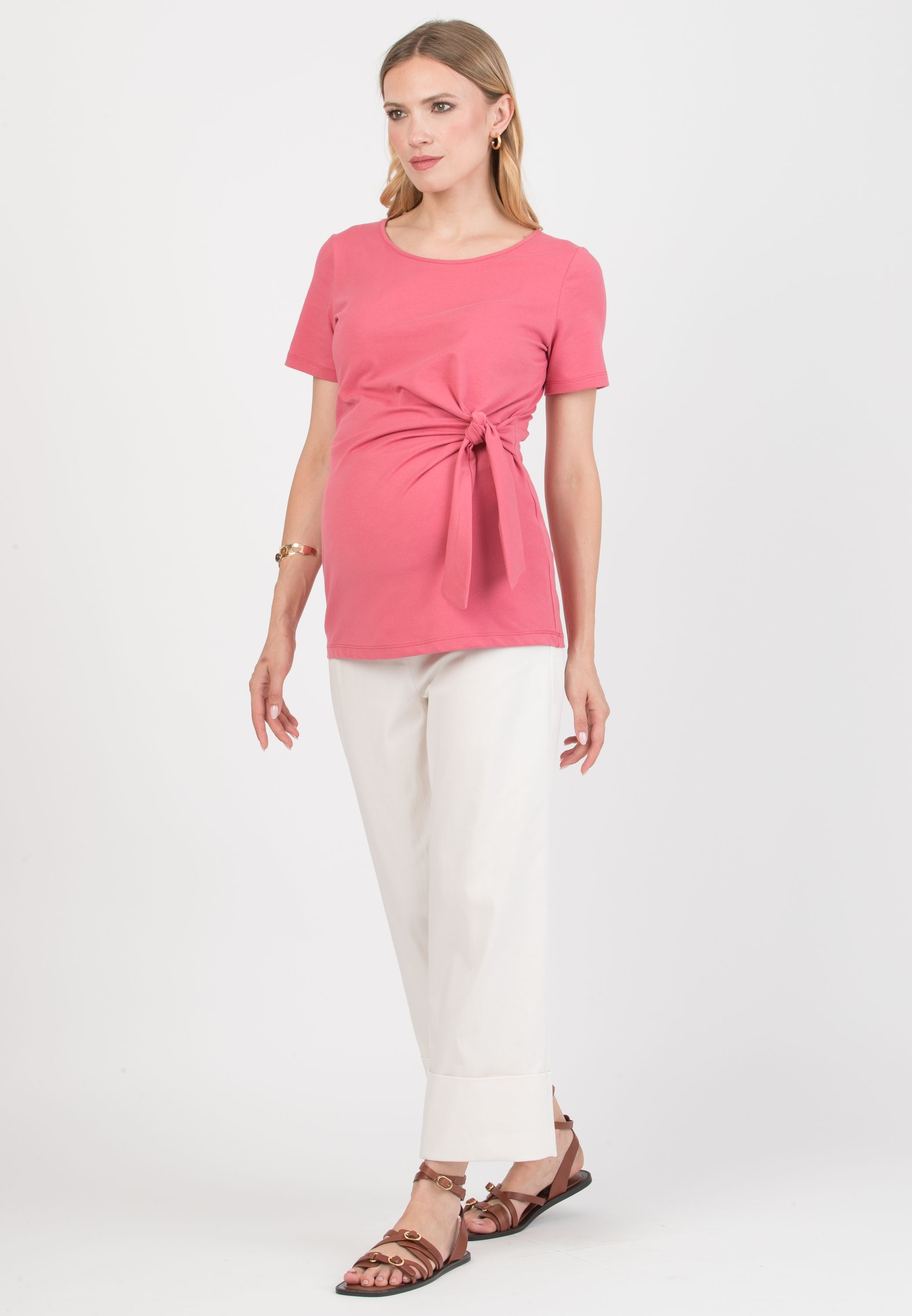 KAREN M - T-Shirt Premaman in Jersey di Cotone con Nodo Laterale (Fragola, XS)