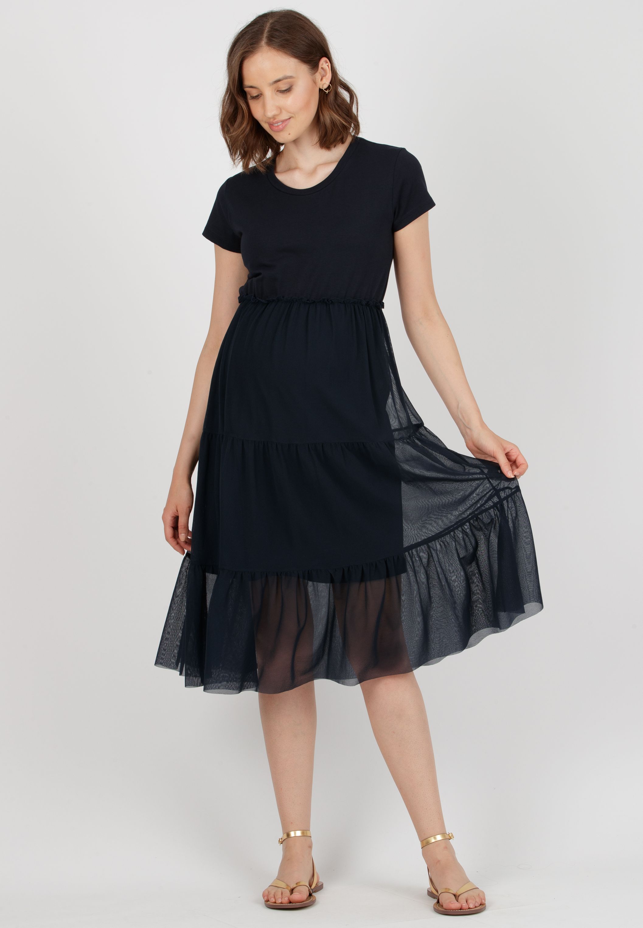BONNIE - Abito Premaman in Jersey di Cotone con Gonna in Tulle (Blu, XS)