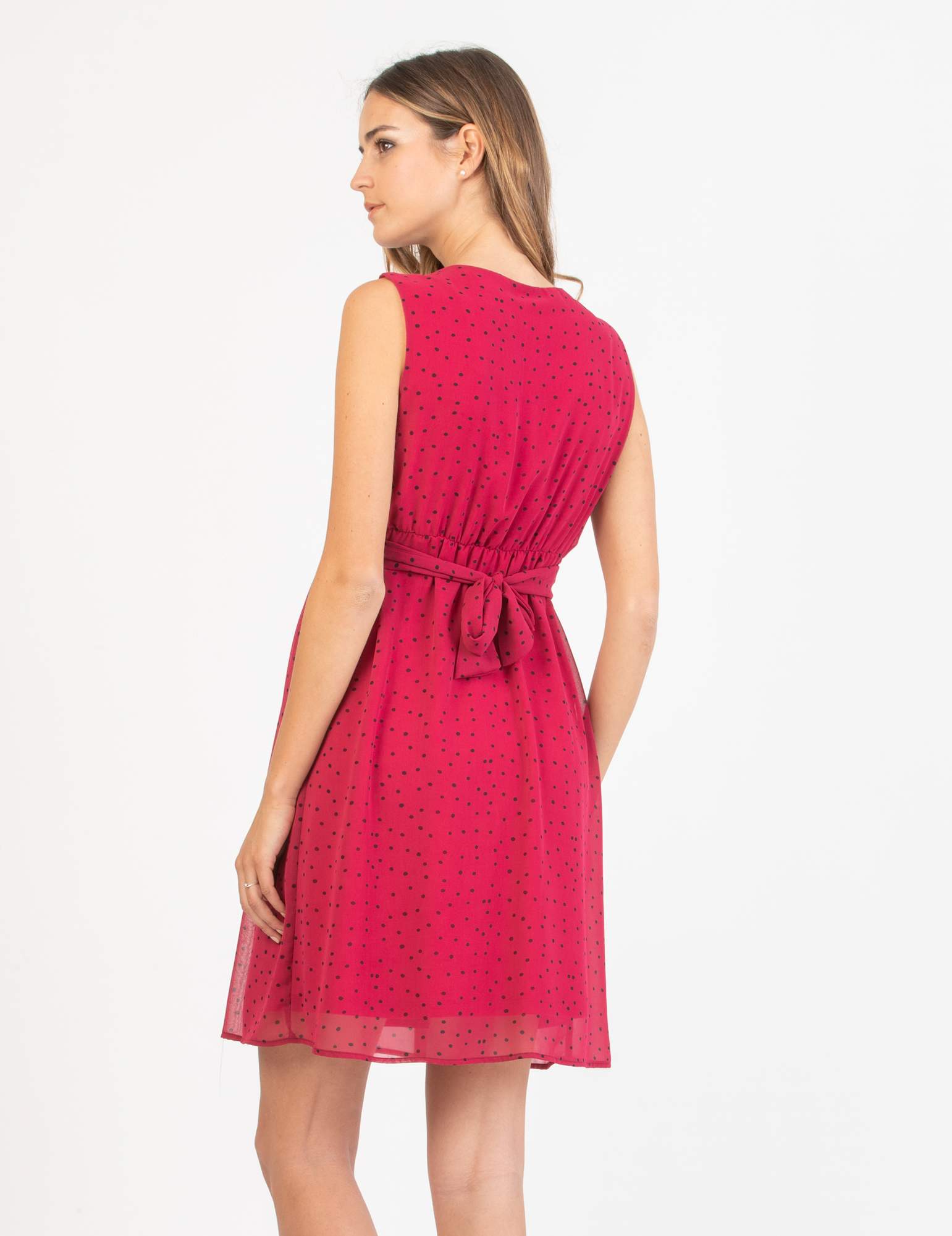 Polka Dots Maternity & Nursing Dress (Fuchsia, XS)