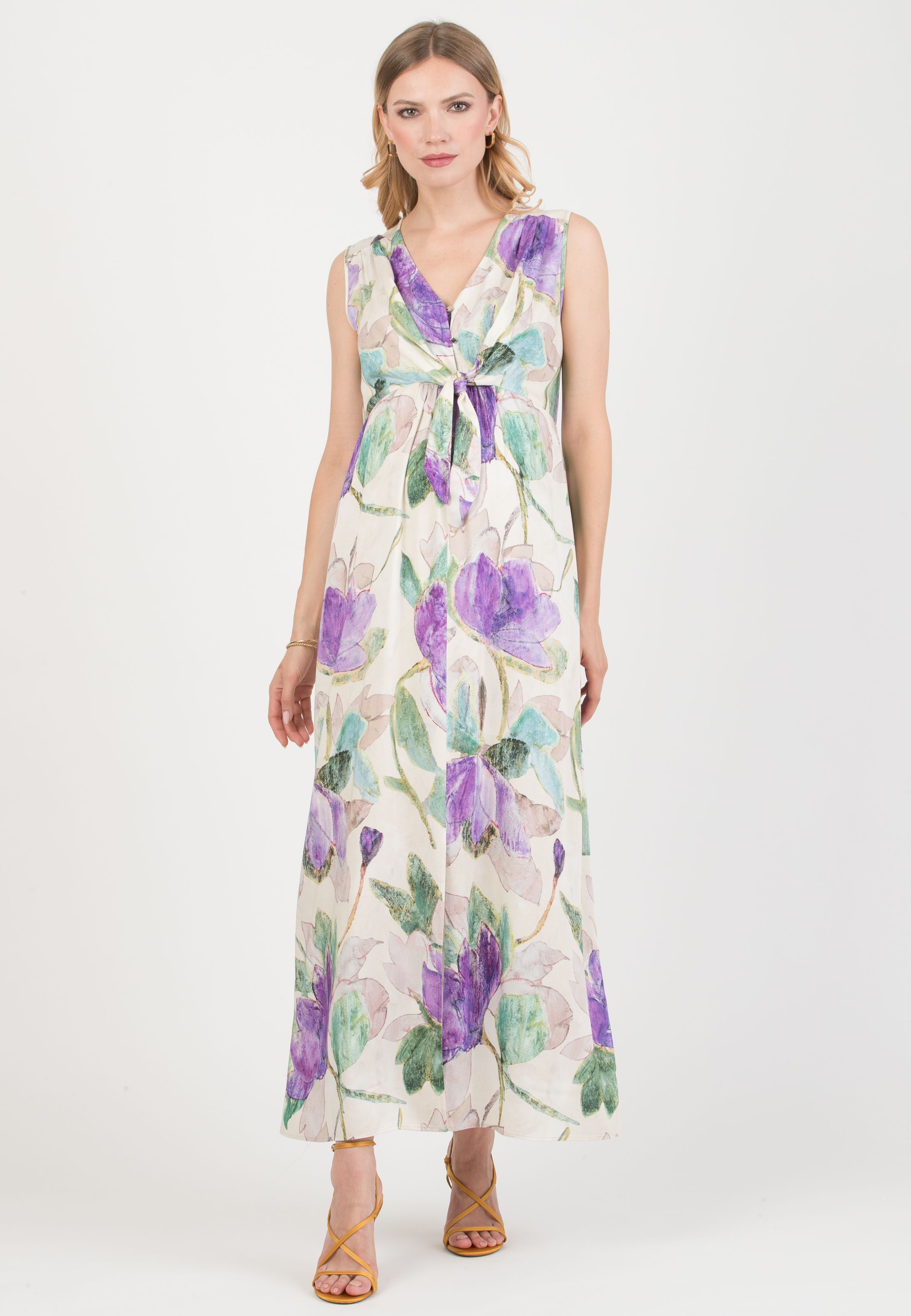 BELEN MAXI - Abito Premaman & Allattamento in Raso di Viscosa Stampato (Naturale)