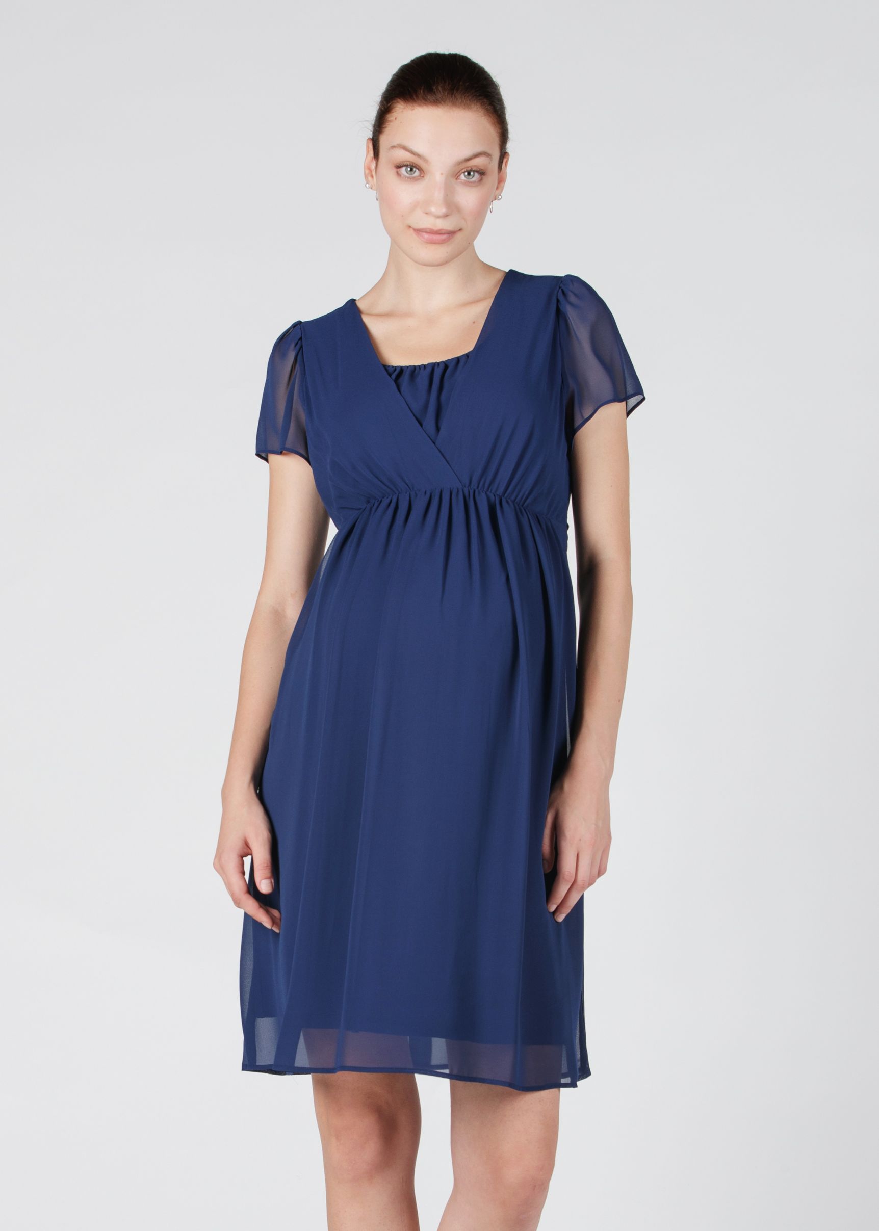 Maternity & Nursing Dress in Georgette with Crossover Neckline (Blue, XS)