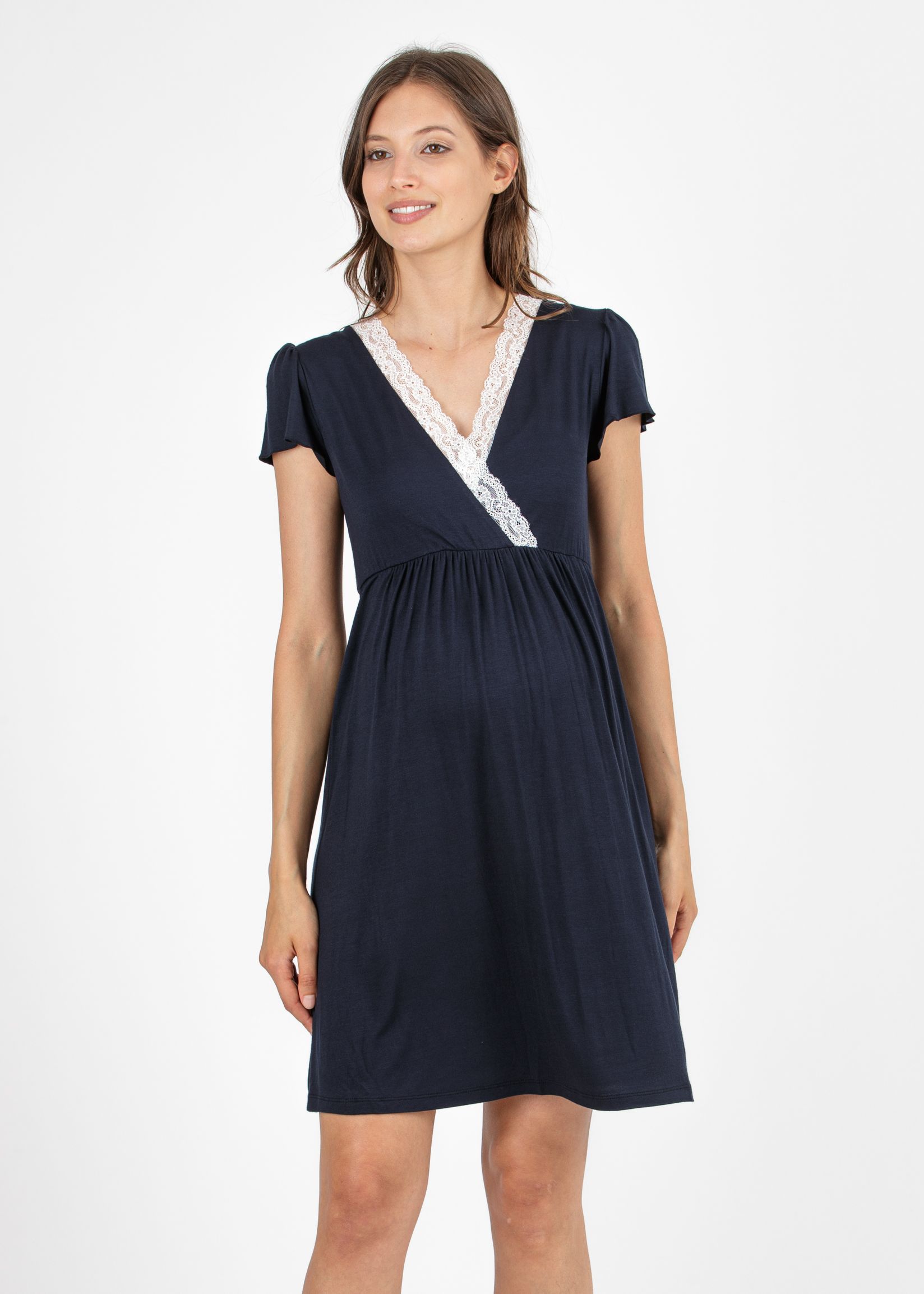 Maternity & Nursing Nightie with Lace Details (Blu Scuro)