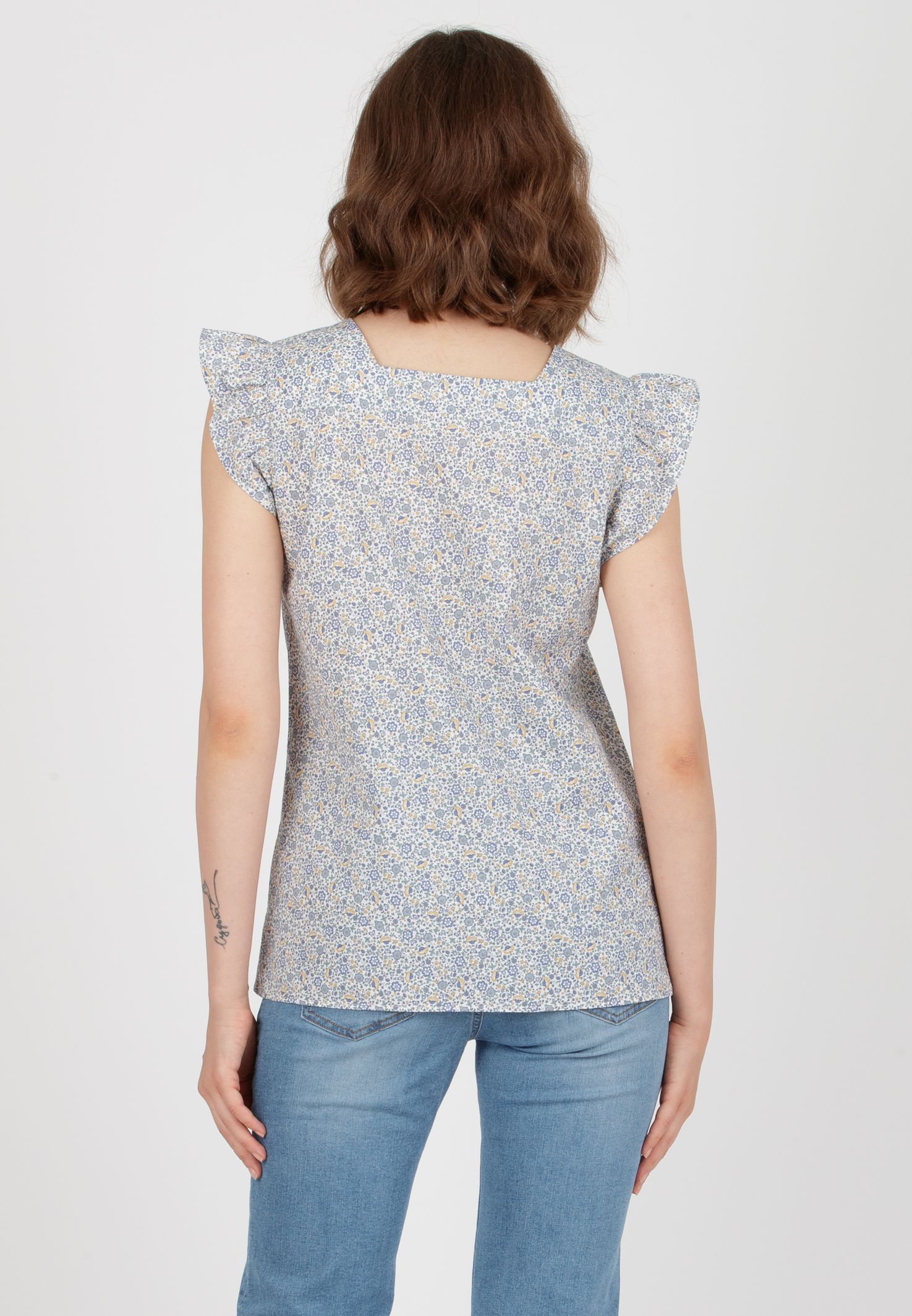 LAILA C - Maternity Blouse in Printed Cotton (Azzurro)