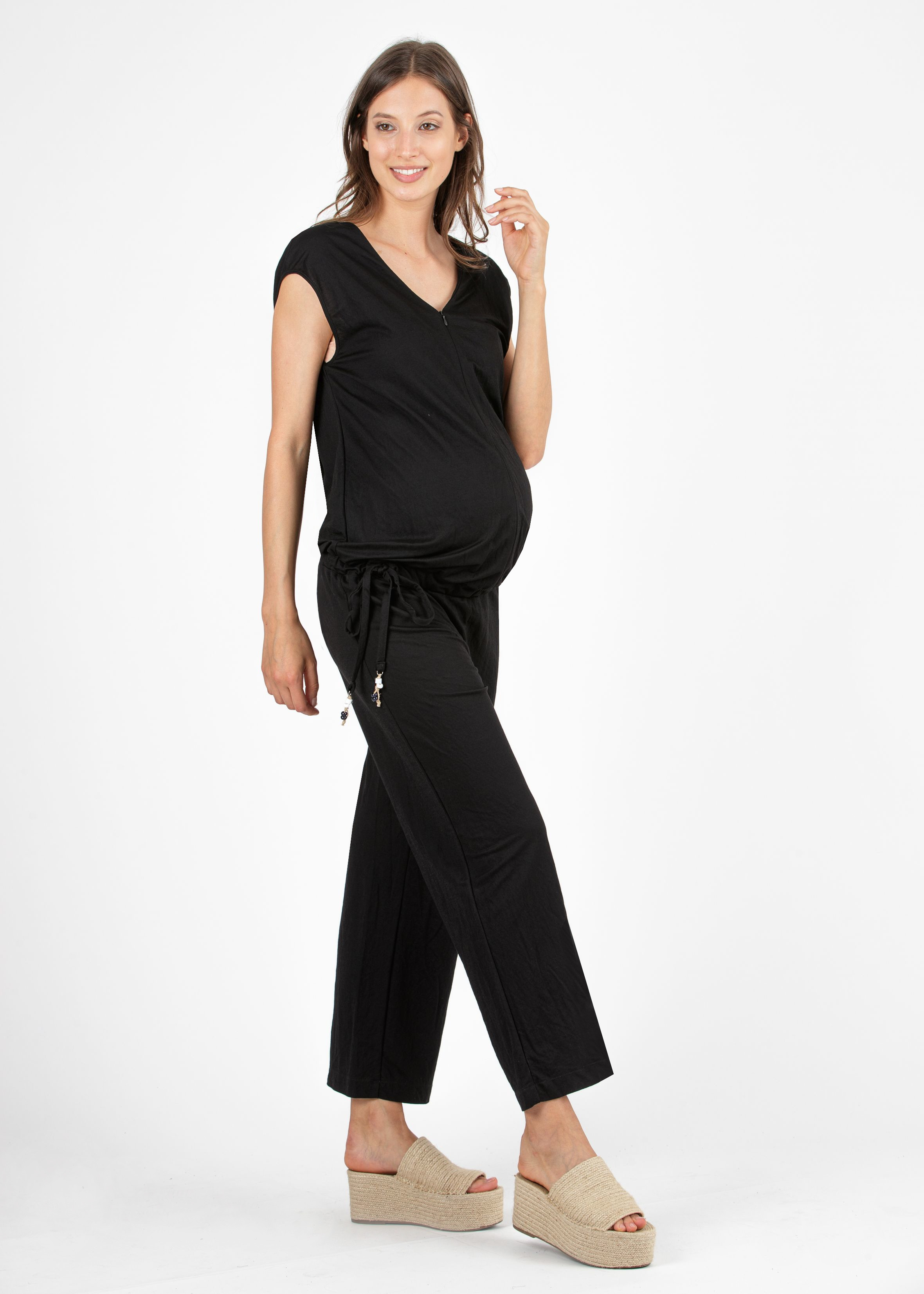 Tuta Premaman & Allattamento in Piqué (Nero, XS)