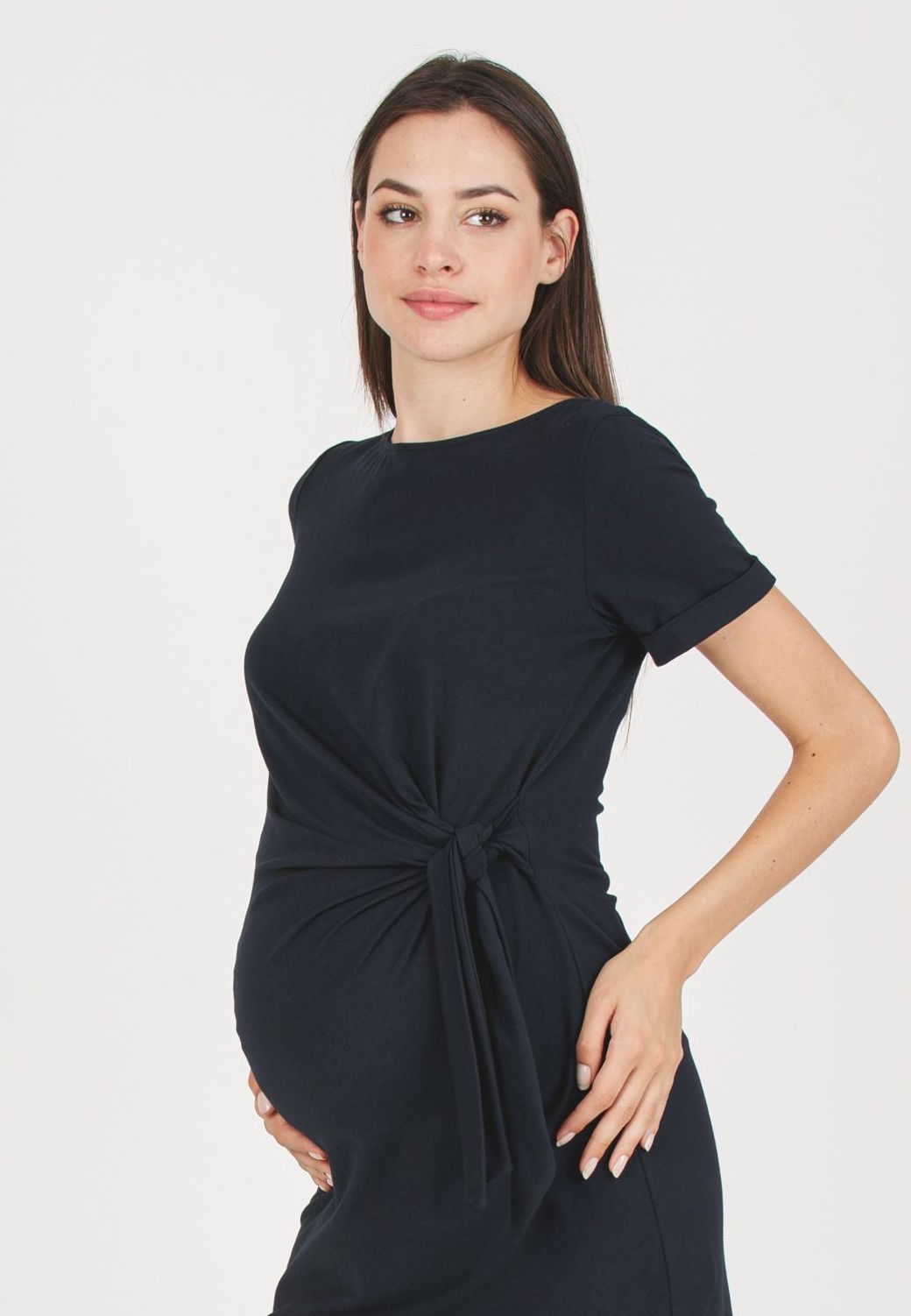 KAREN - Abito Premaman in Jersey di Cotone con Nodo Laterale (Blu, XS)