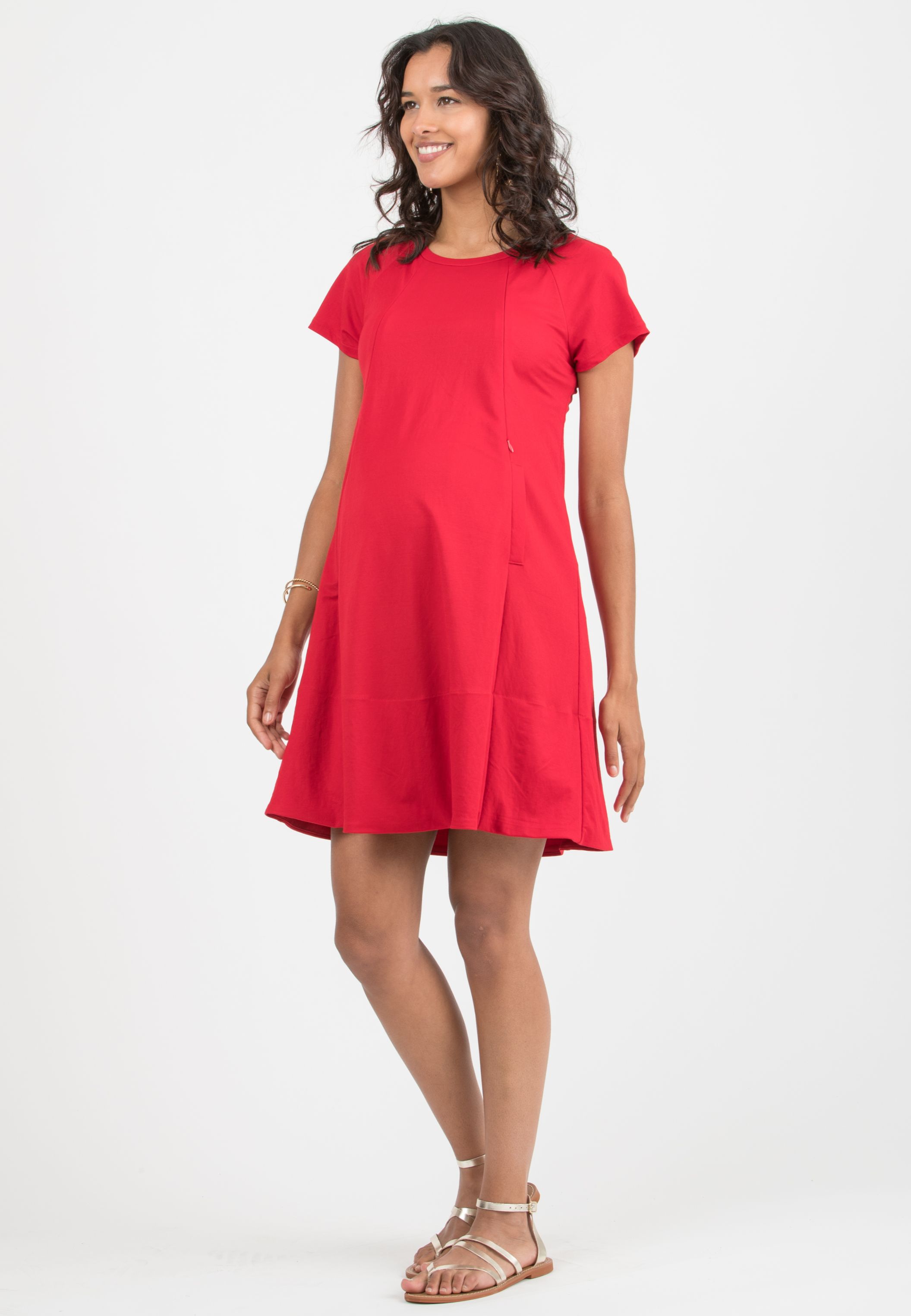 LICIA – Maternity & Nursing Dress in Viscose (Red, XS)