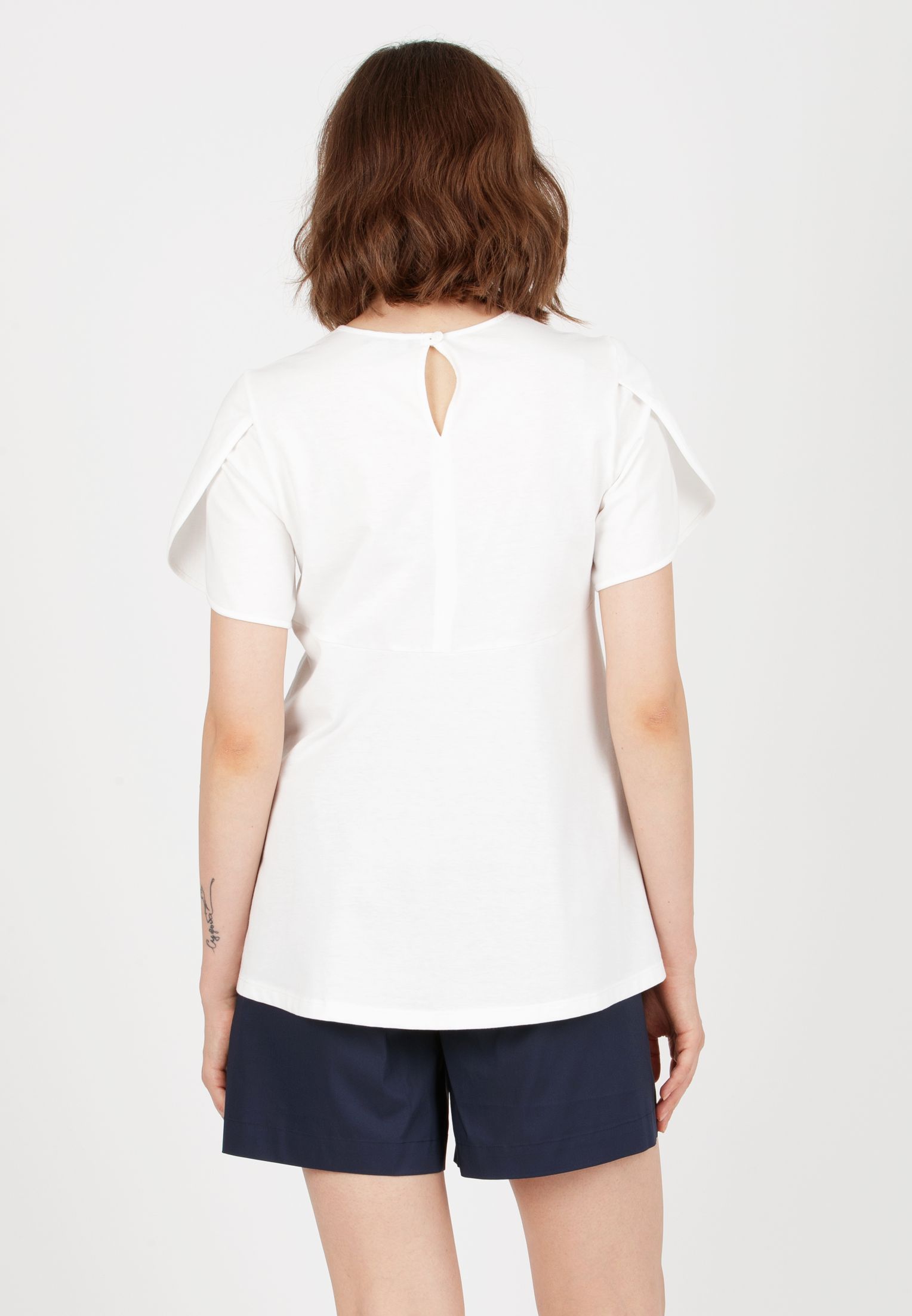 AGNESE - Maternity Cotton T-Shirt with Petal Sleeves (White, XS)