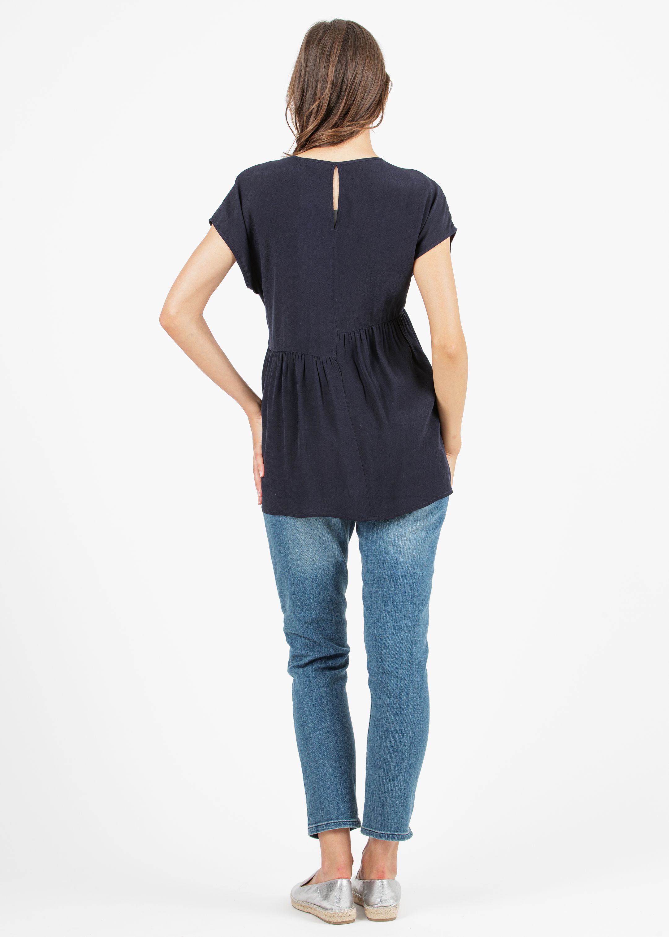 Camicetta Premaman in Cadì di Viscosa con Arricciature Asimmetriche (Blu, XS)