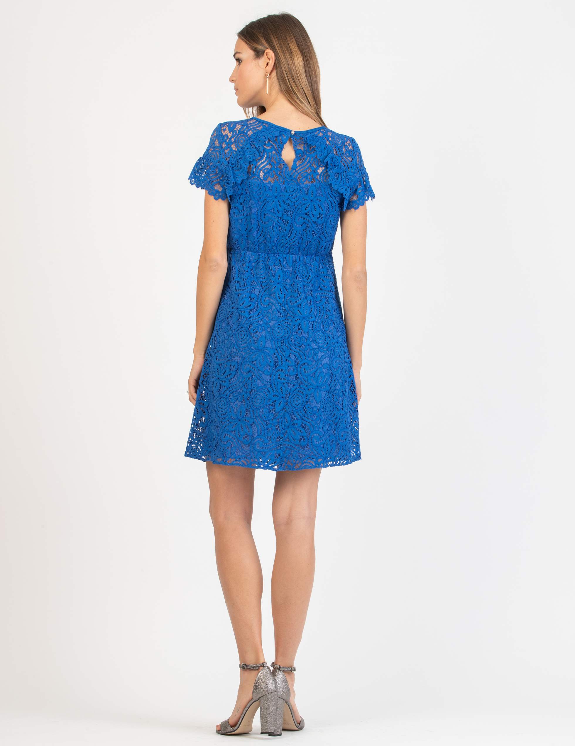 Maternity Dress in Lace with Ruffle Trims (Turquoise, XS)