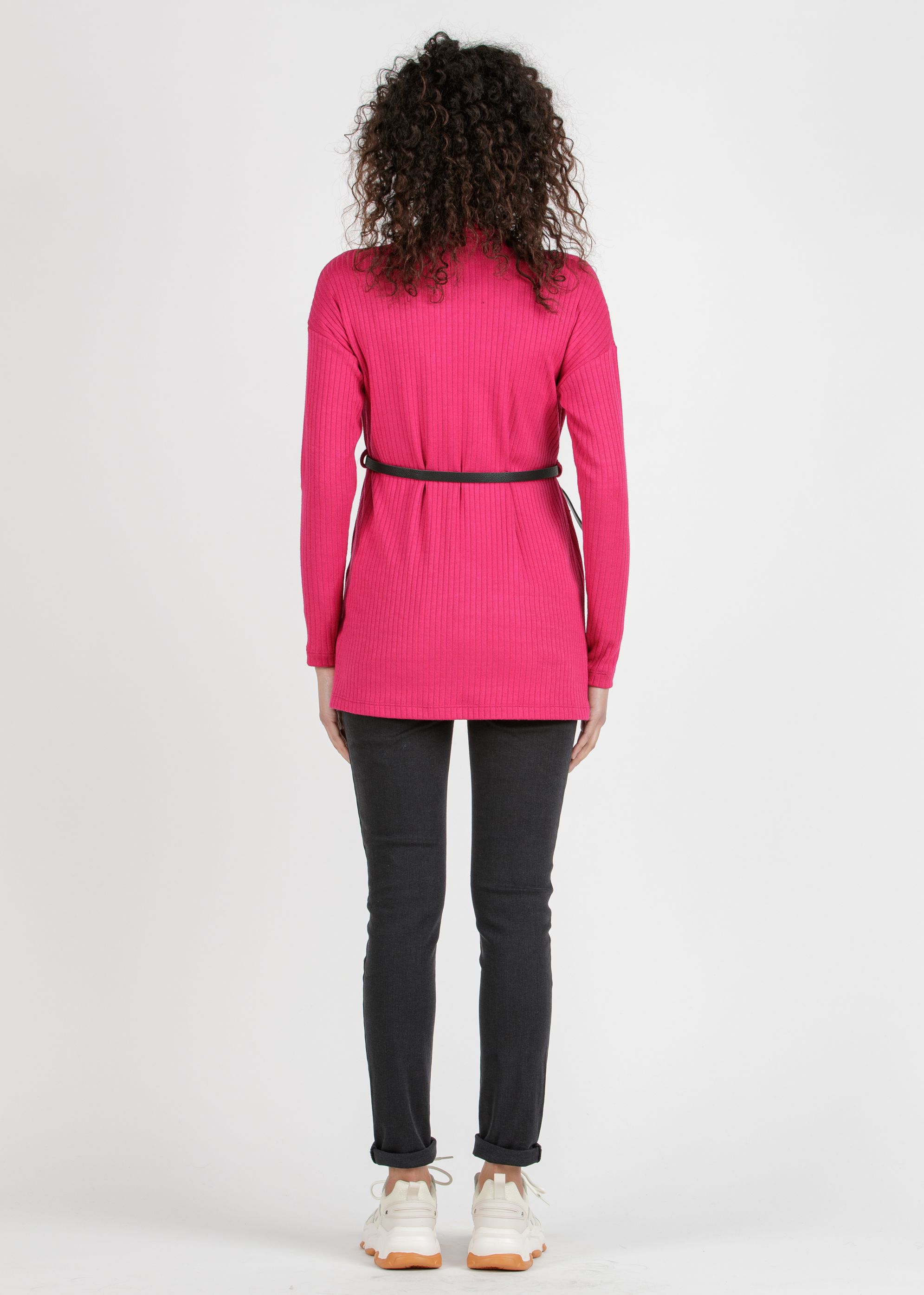 ARIANNA - Cardigan Premaman in Costina con Cintura (Rosa, XS)