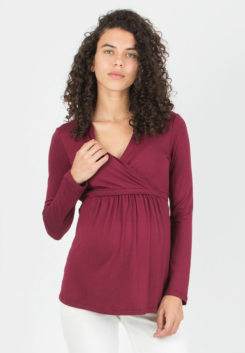 MARGHERITA M/L - Maternity and Nursing Crossover T-shirt with Strings (Prugna)