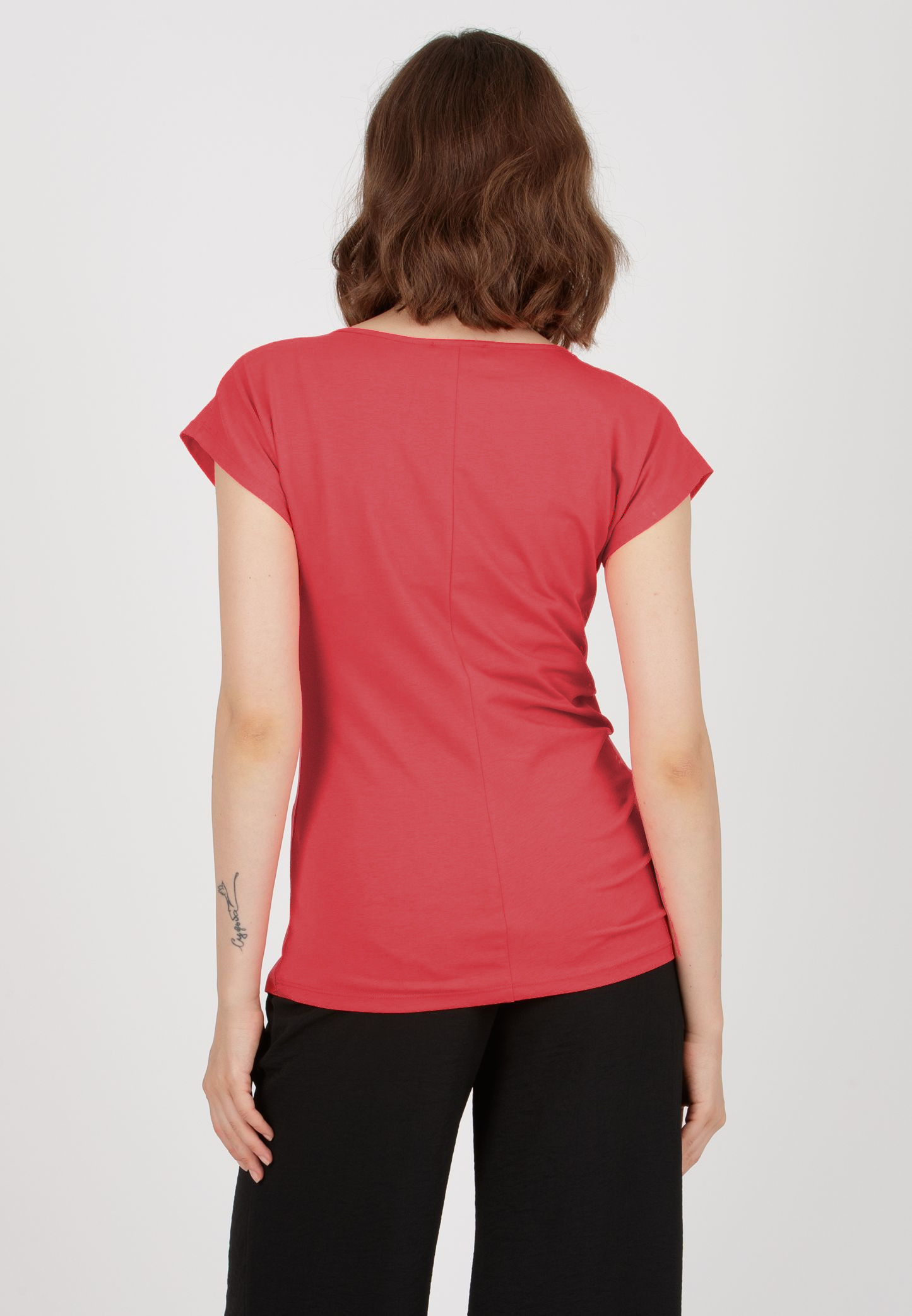 MARZIA - T-Shirt Premaman con Pieghe sul Fianco (Rosso, XS)