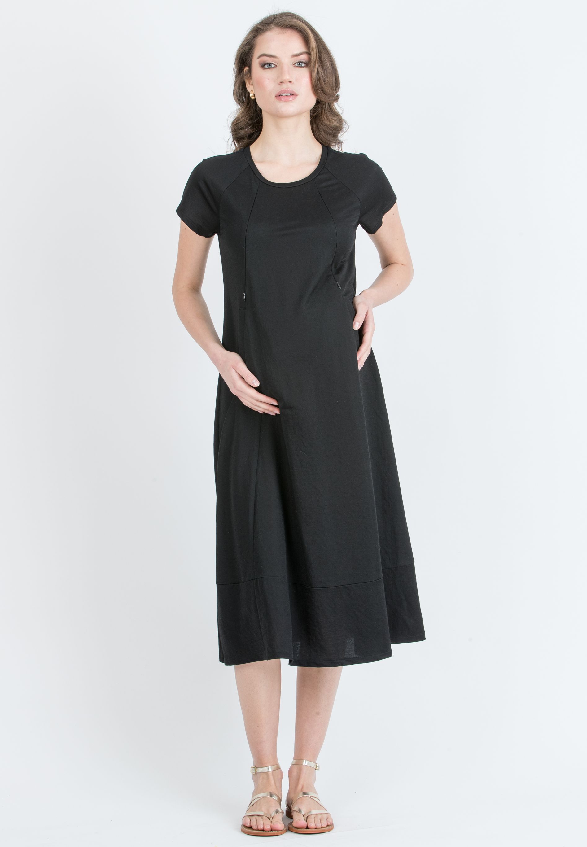 LICIA MIDI - Abito Midi Premaman & Allattamento in Viscosa (Nero, XS)