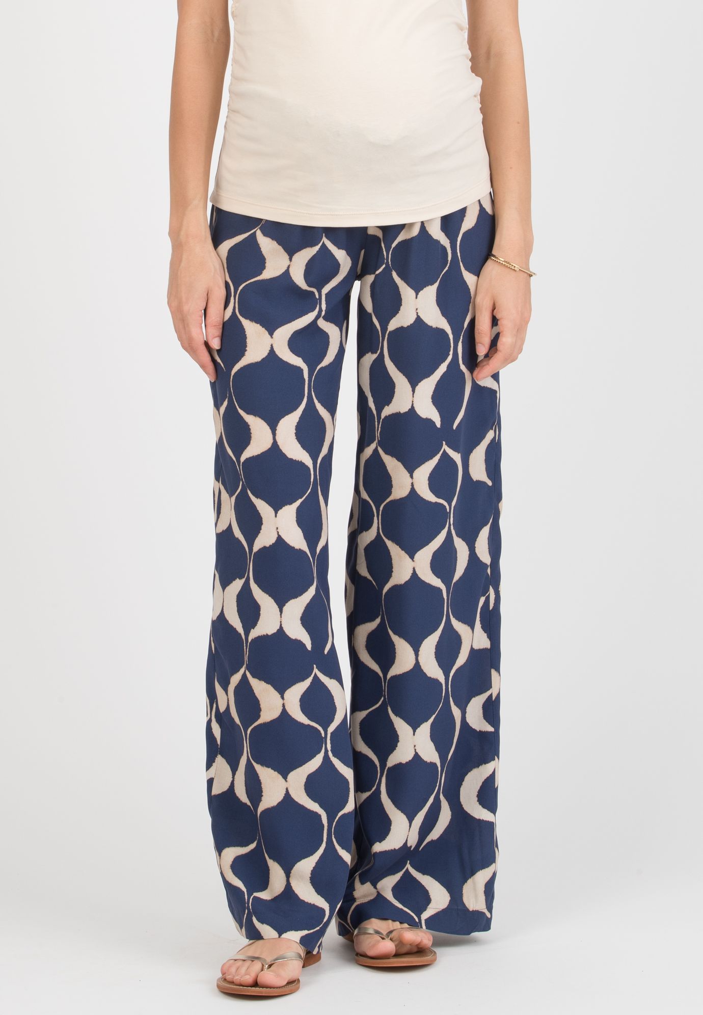 GUENDALINA LG - Maternity Palazzo Trousers in Printed Viscose Satin (Blu)