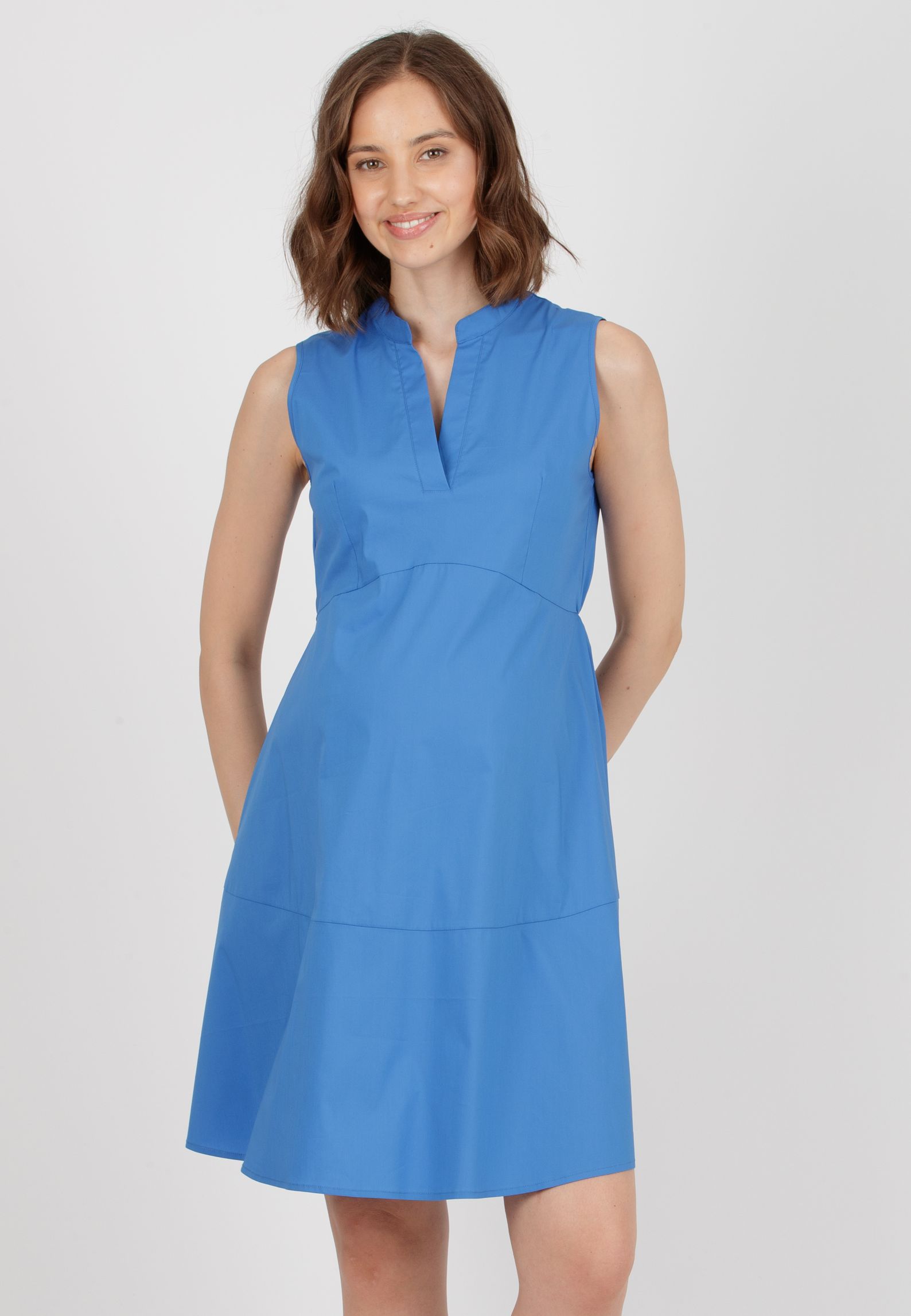 FLORENCE - Maternity Dress in Stretch Cotton with Flared Skirt (China Blue, XS)