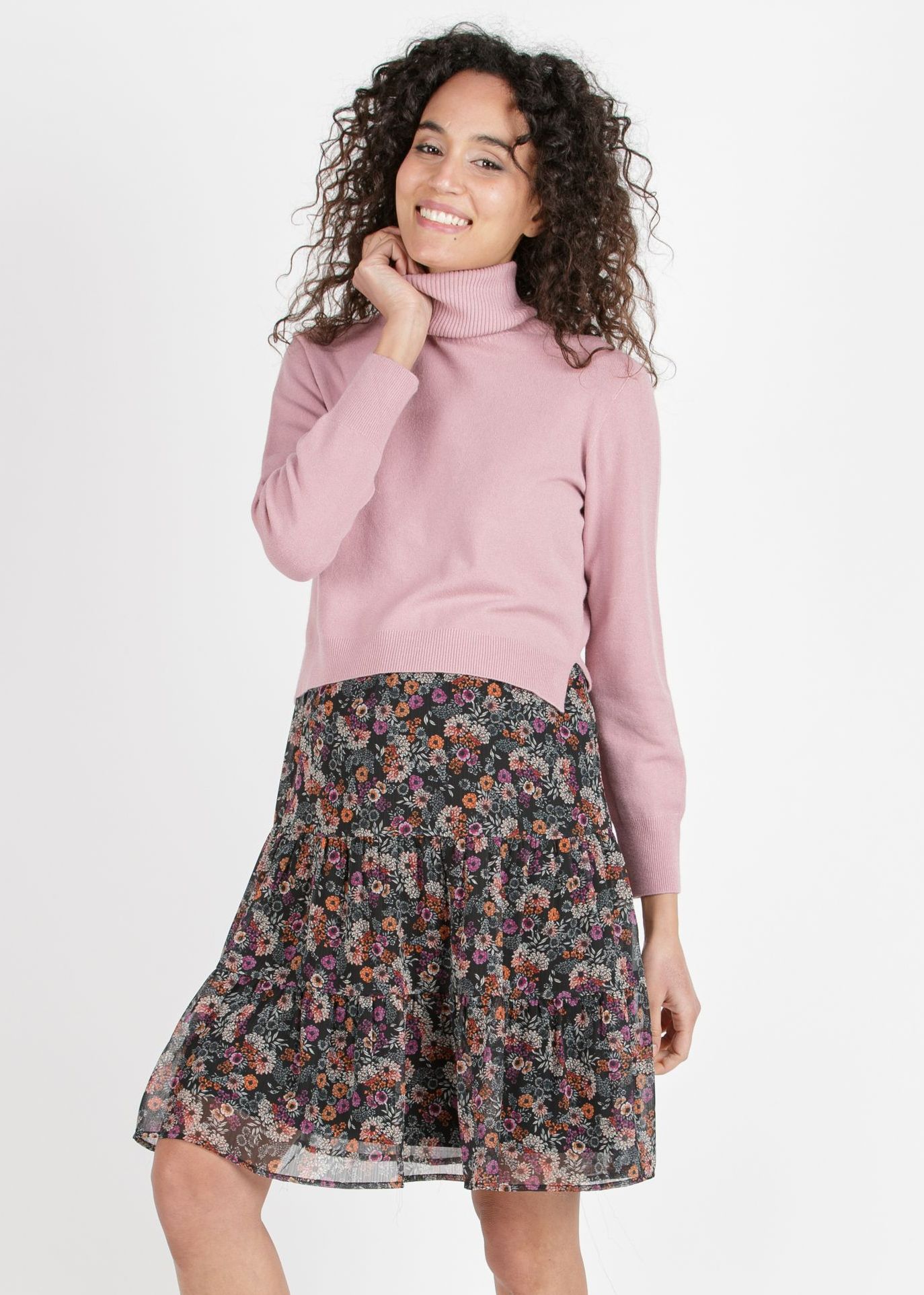 KELLY - Abito Premaman & Allattamento con Stampa Floreale e Maglioncino Abbinato (Rosa Confetto, XS)