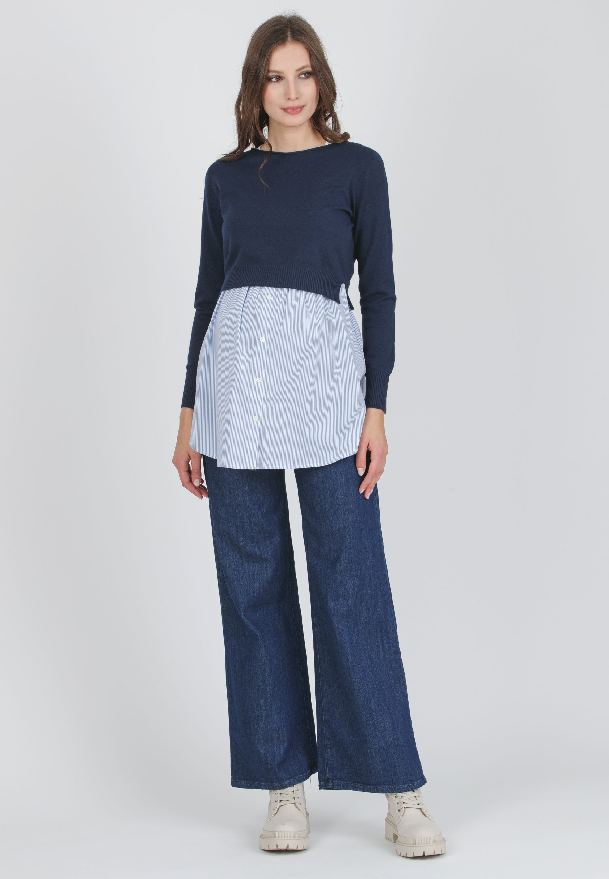 ANGELA R - Maternity & Nursing Sweater with Matching Striped Top (Blu)